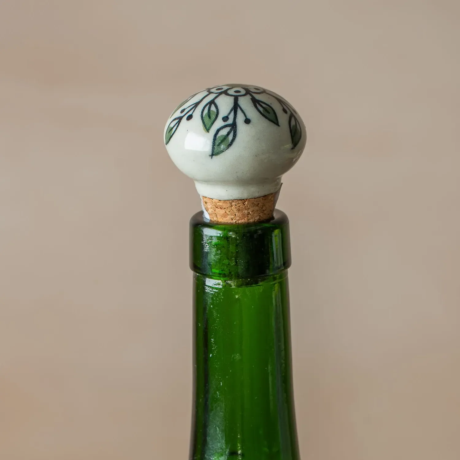 Flower Bottle Stopper - Green & Black, Ceramic