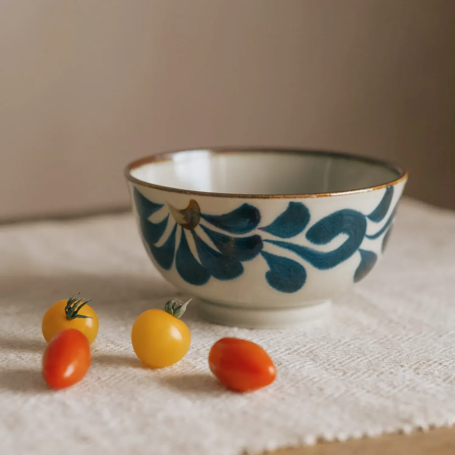 Flower Japanese Dipping Bowl - Blue, Porcelain