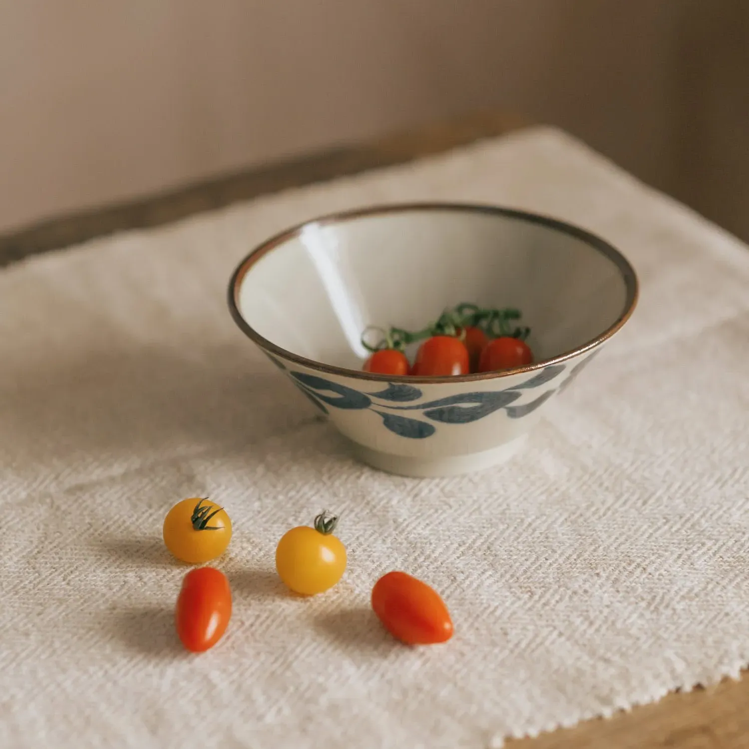 Flower Japanese Noodle Bowl - Blue, Porcelain