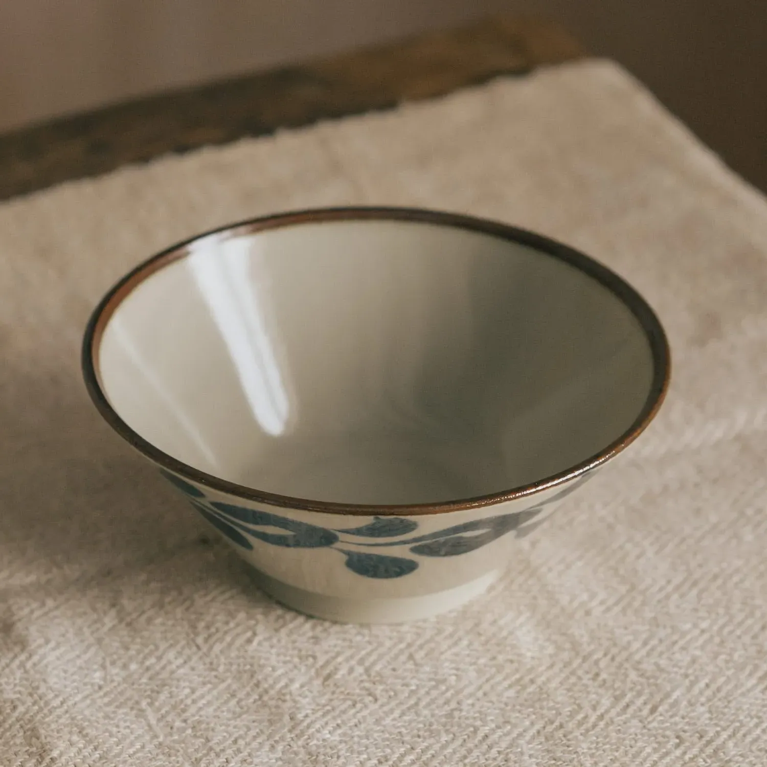 Flower Japanese Noodle Bowl - Blue, Porcelain