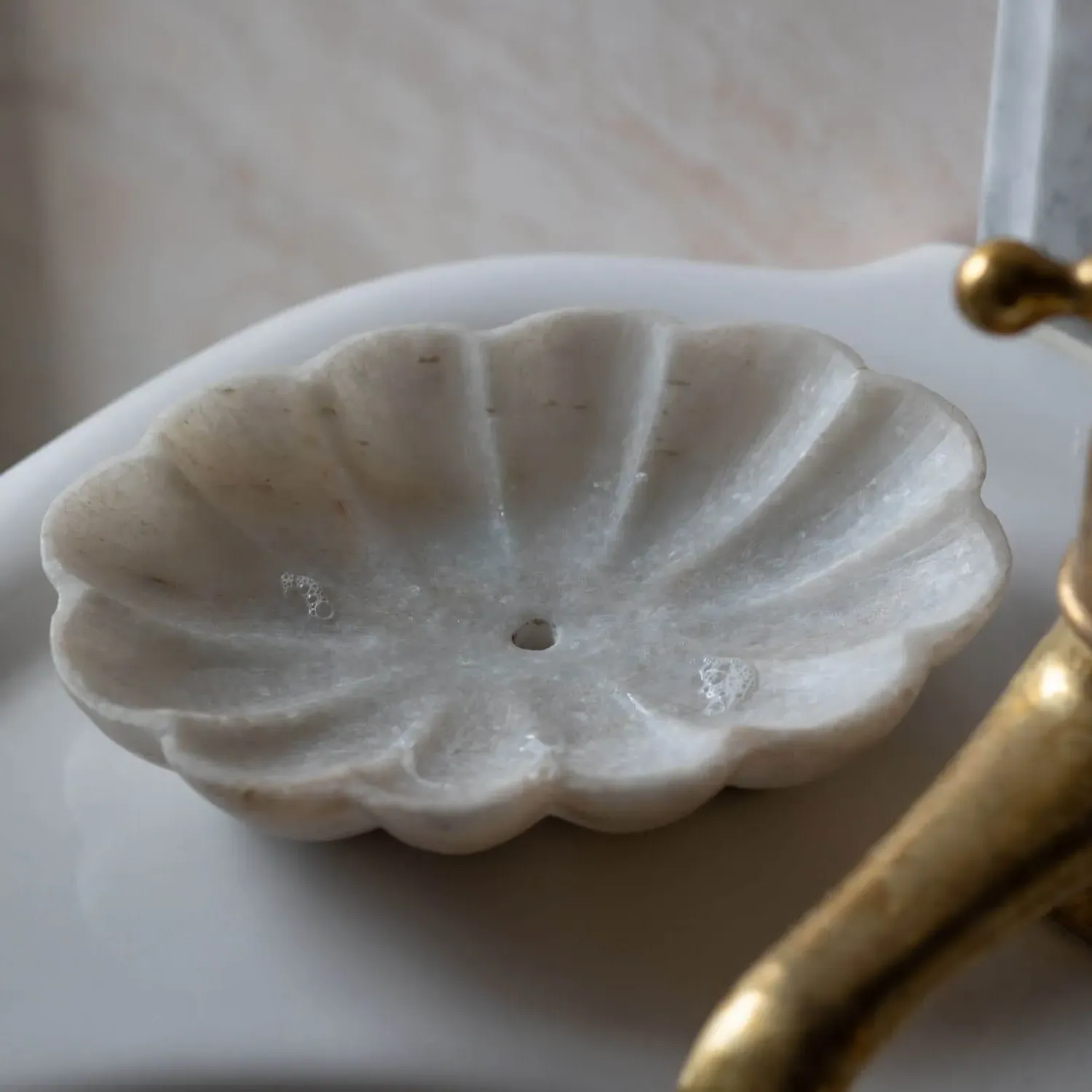 Flower Marble Soap Holder - White