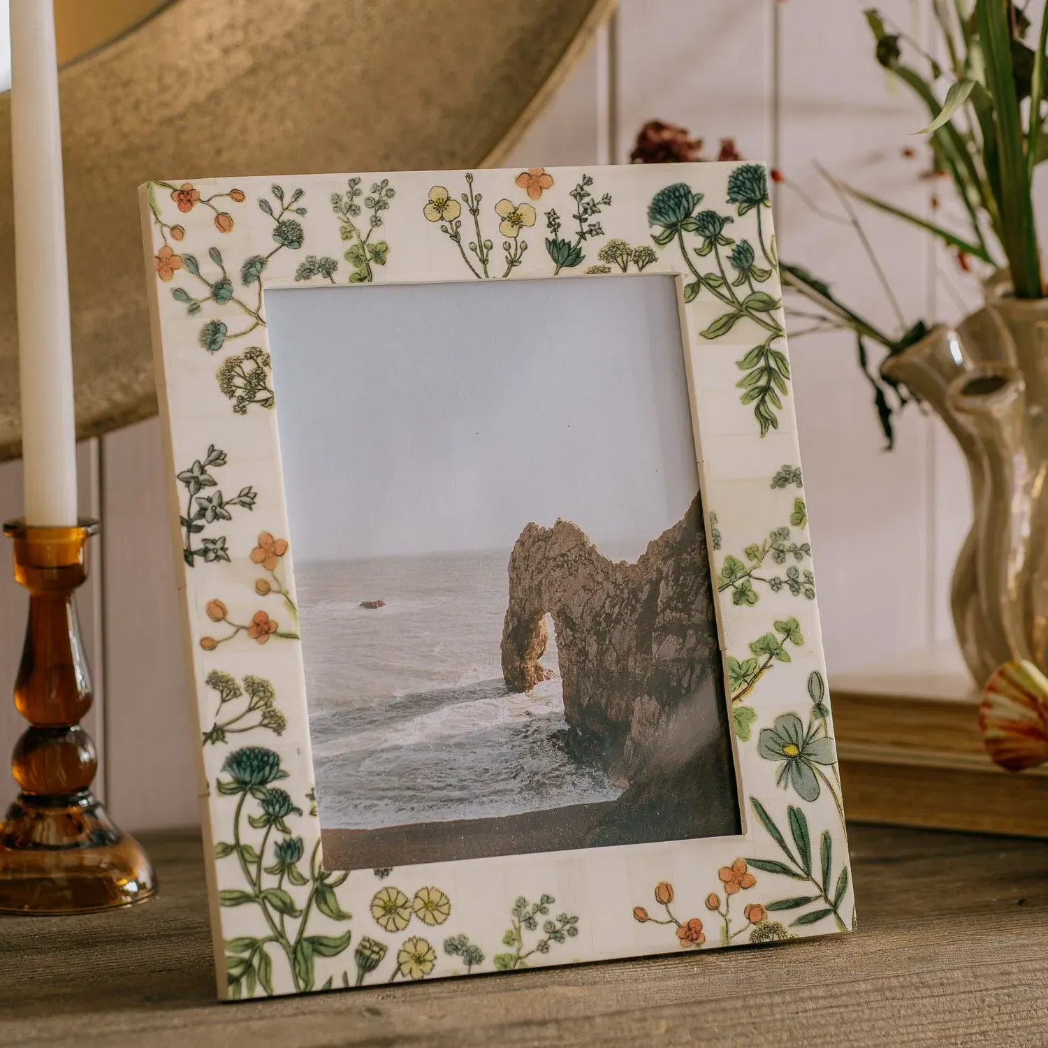 Flower Print Photo Frame 4x6 inch - Bone