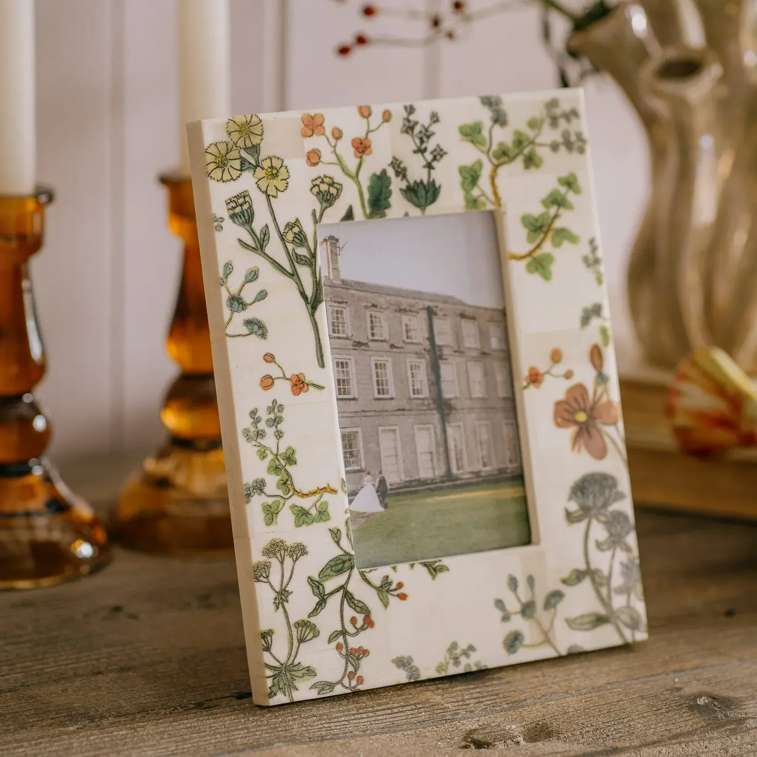 Flower Print Photo Frame 5x7 inch - Bone