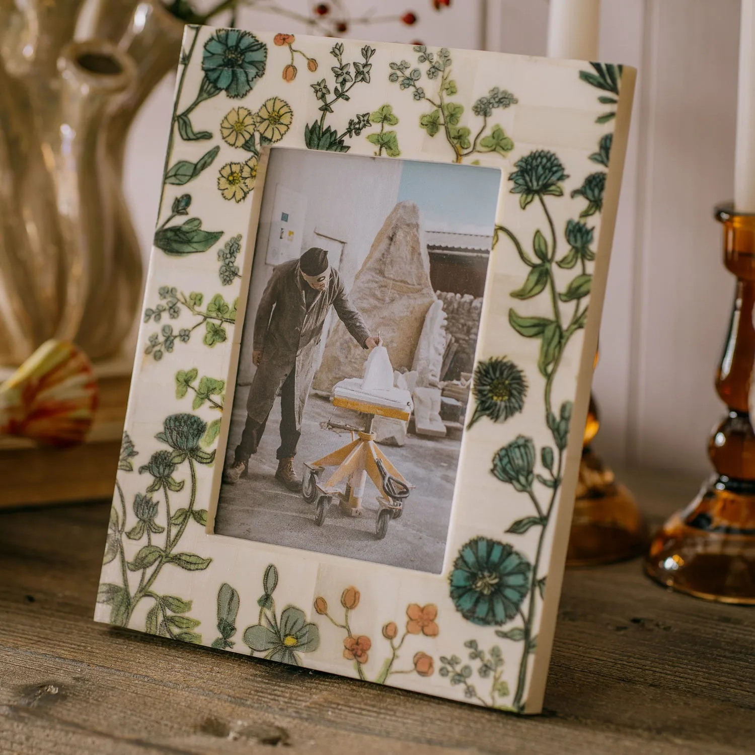 Flower Print Photo Frame 8x10 inch - Bone