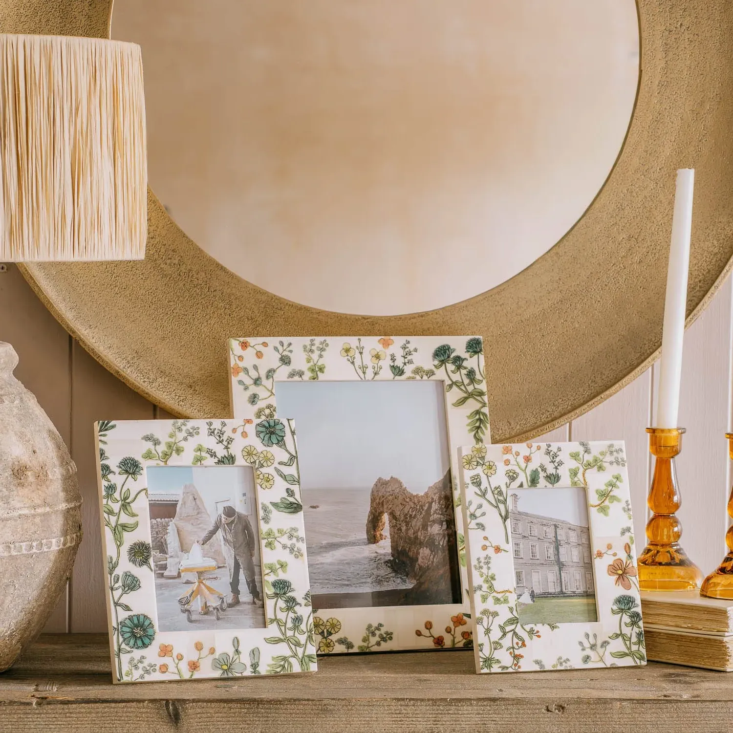 Flower Print Photo Frame 8x10 inch - Bone