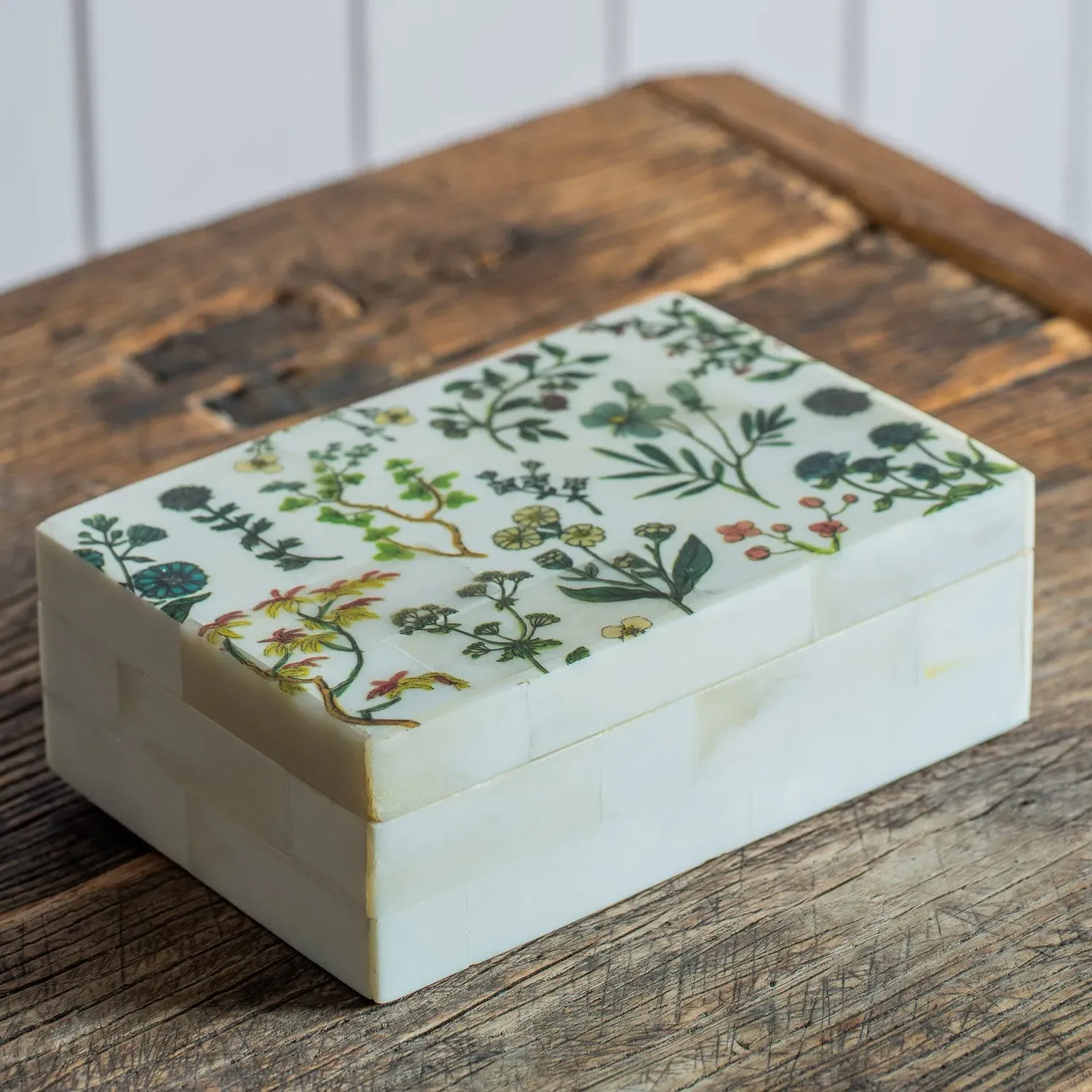 Flower Print Trinket Box - Bone