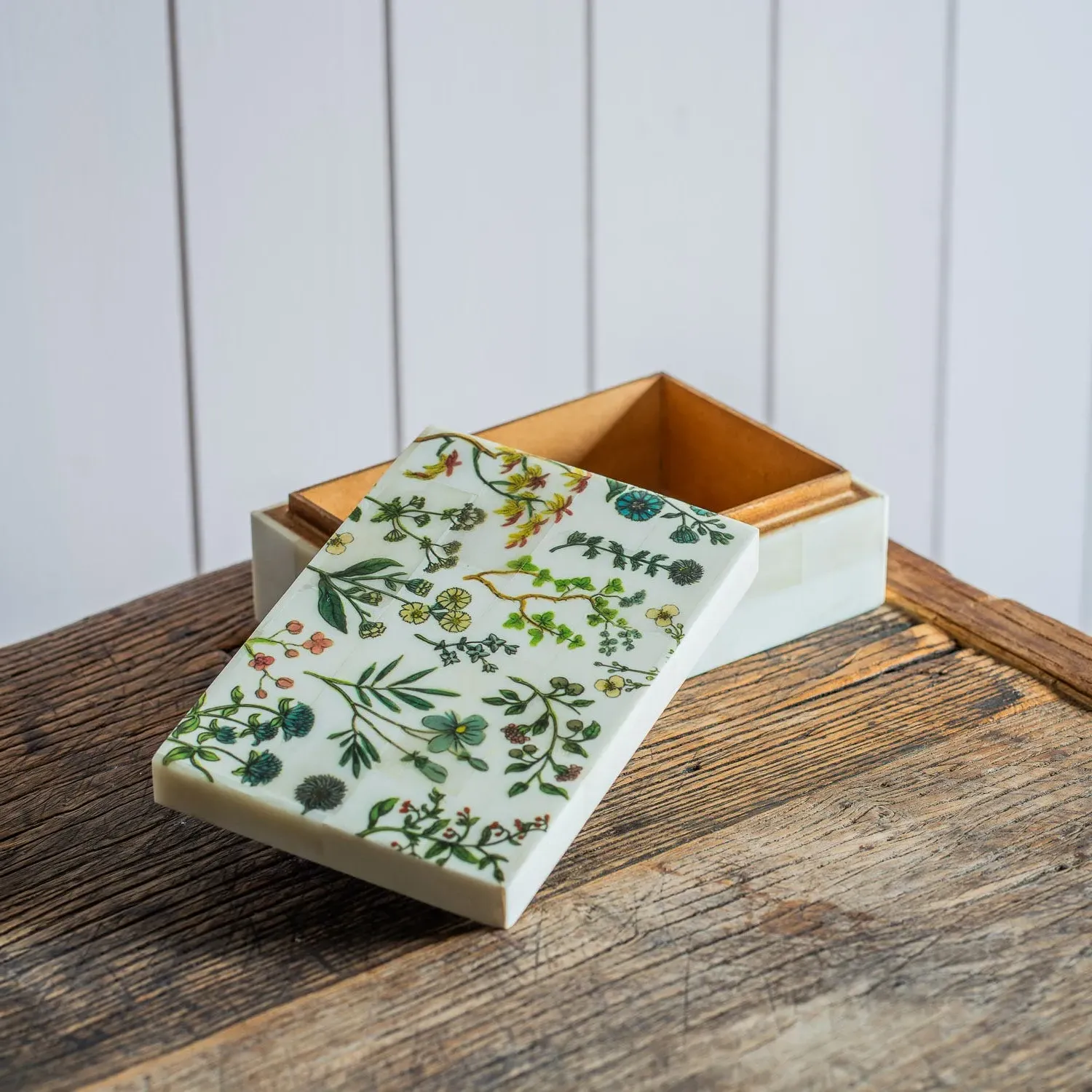 Flower Print Trinket Box - Bone