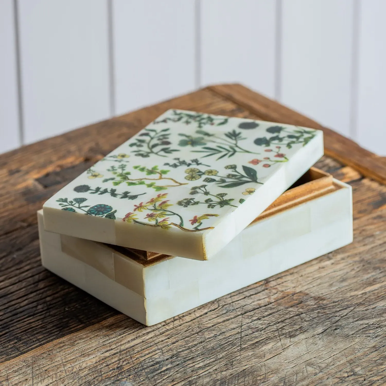 Flower Print Trinket Box - Bone image