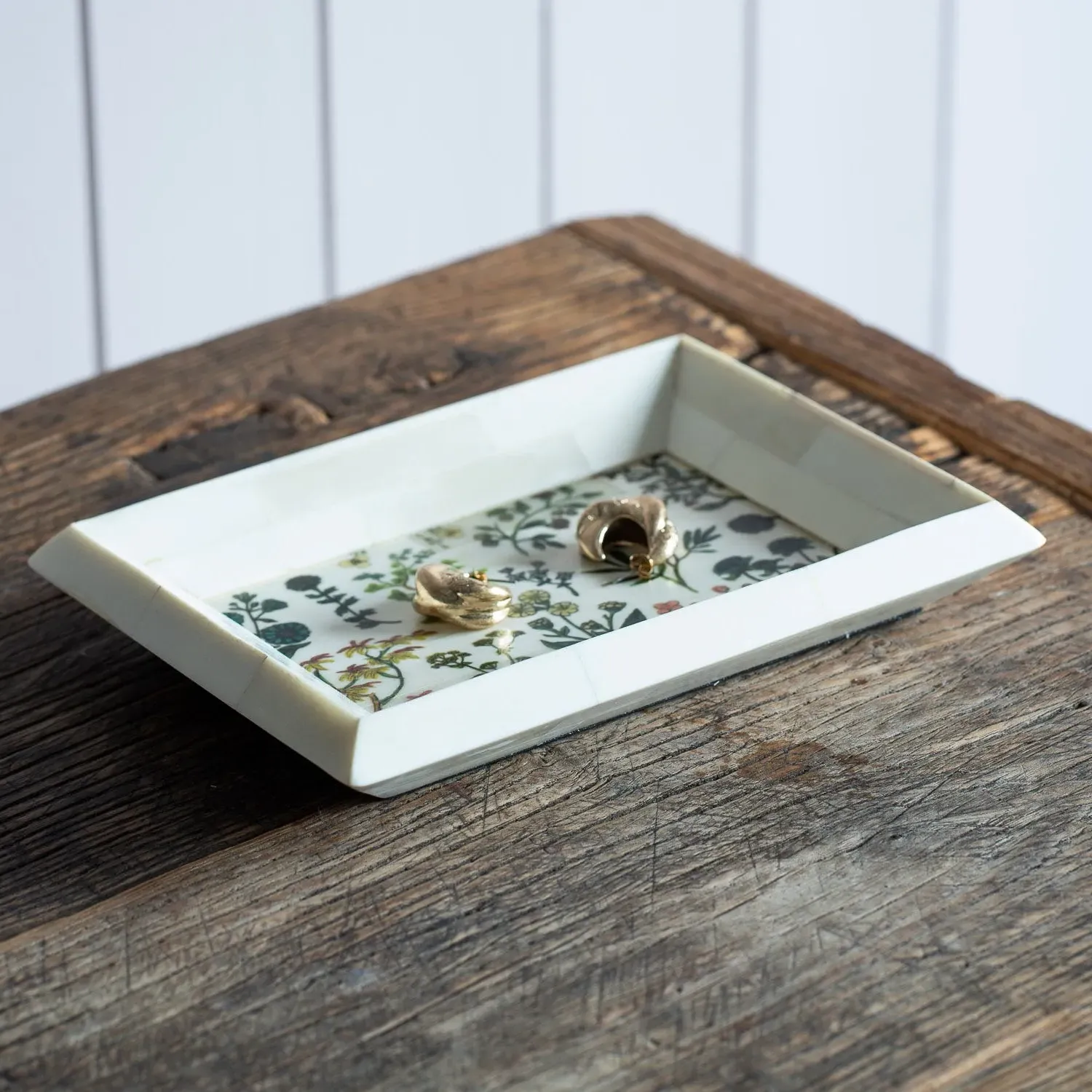 Flower Print Trinket Tray - Bone