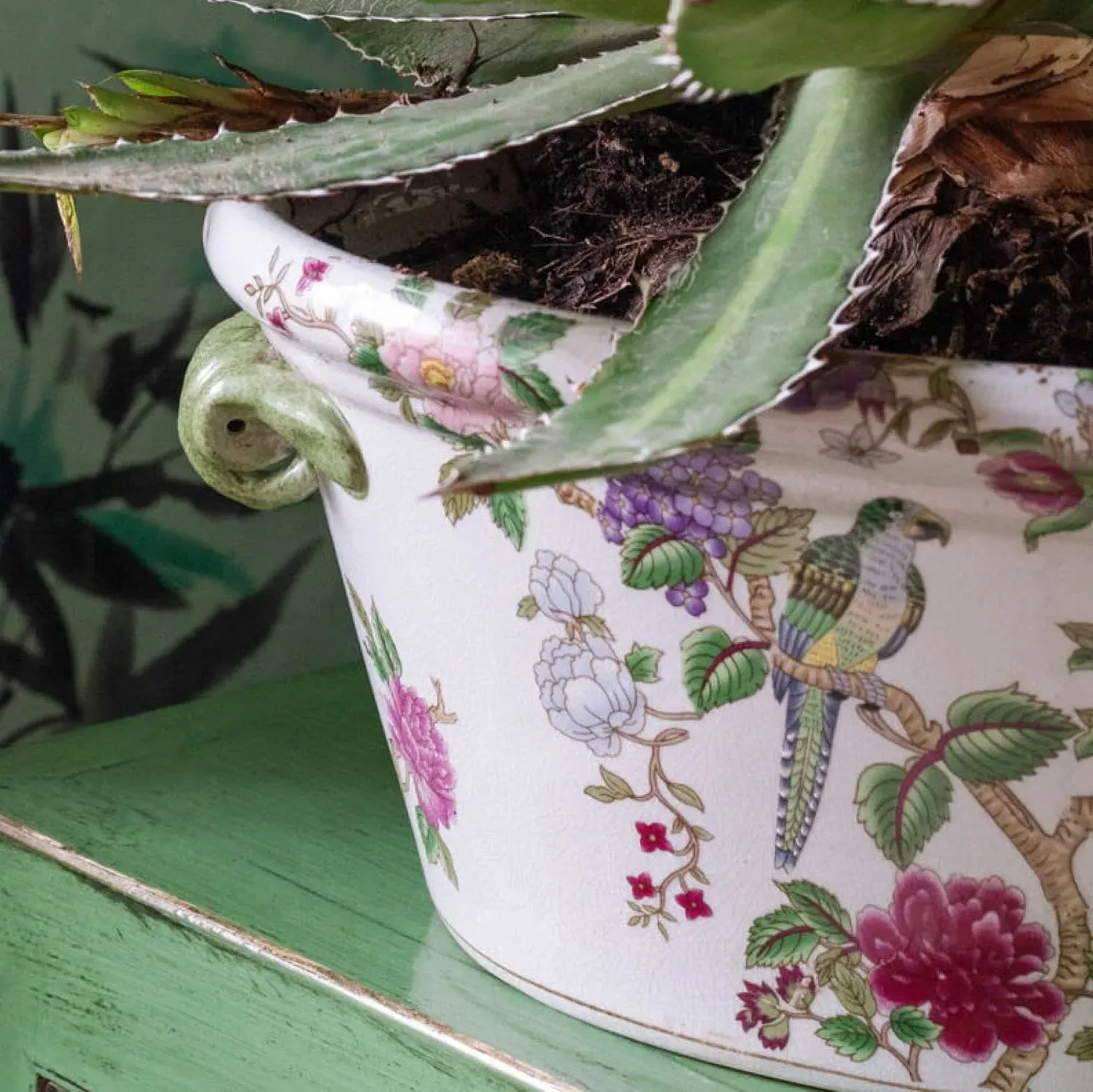 Flowers and Parrots Plant Pot - Porcelain