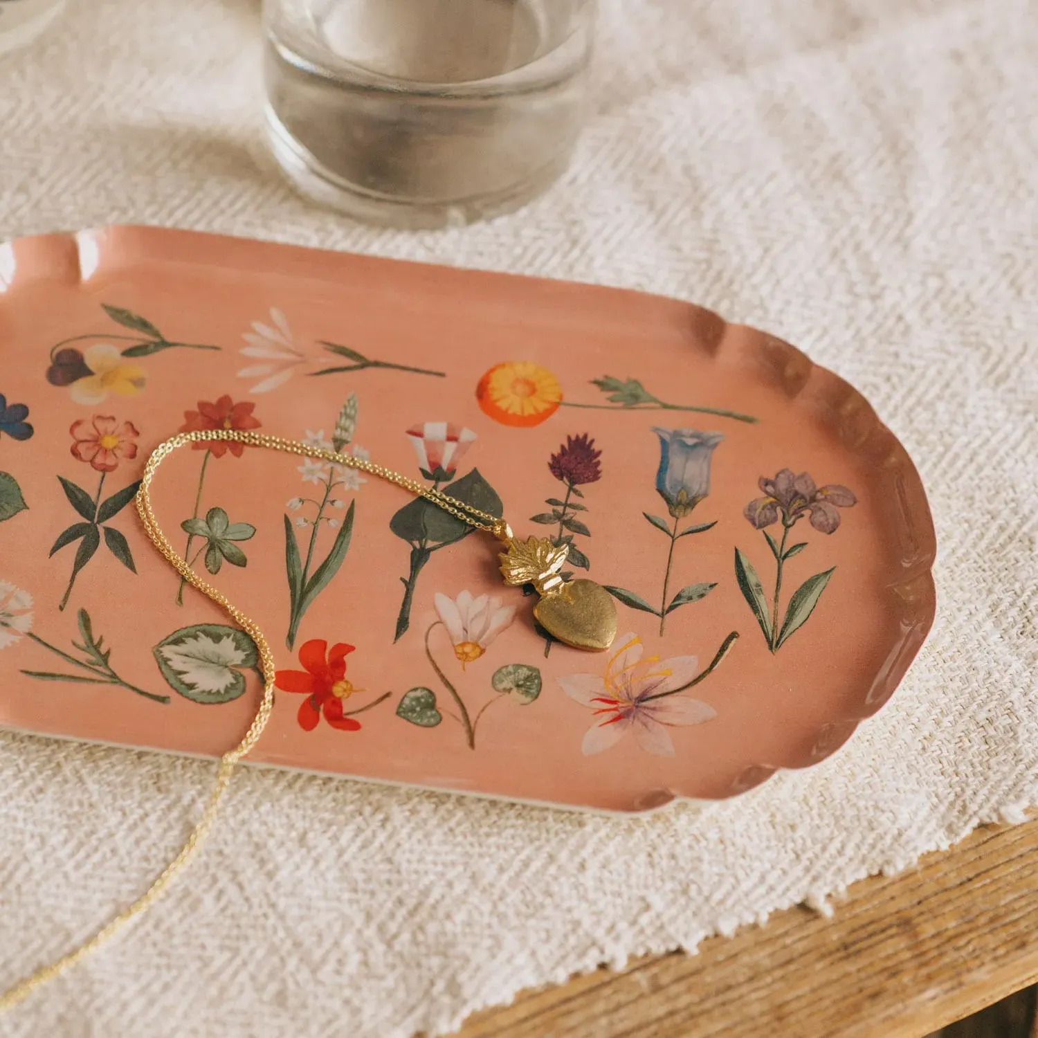 Flowers Scalloped Enamel Tray