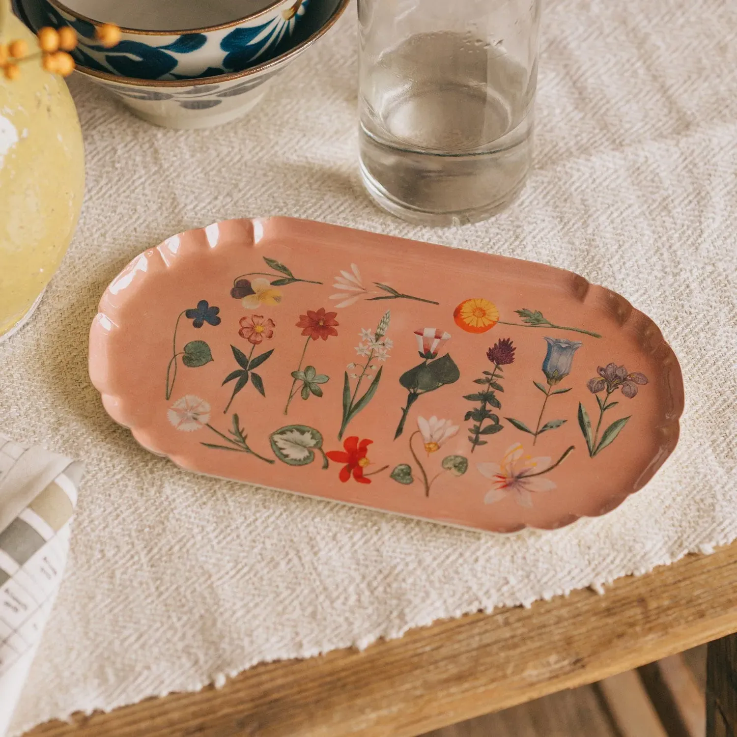 Flowers Scalloped Enamel Tray