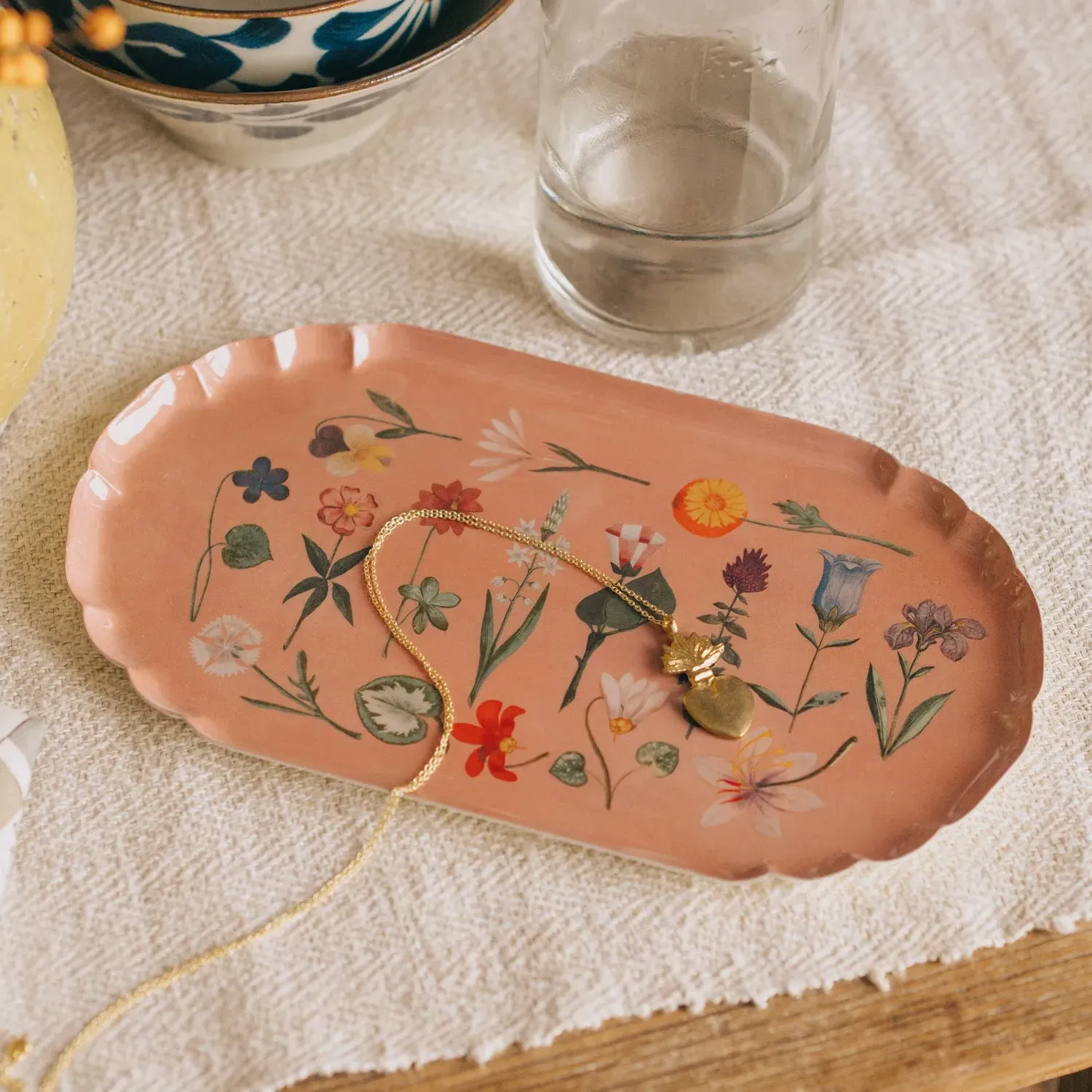 Flowers Scalloped Enamel Tray