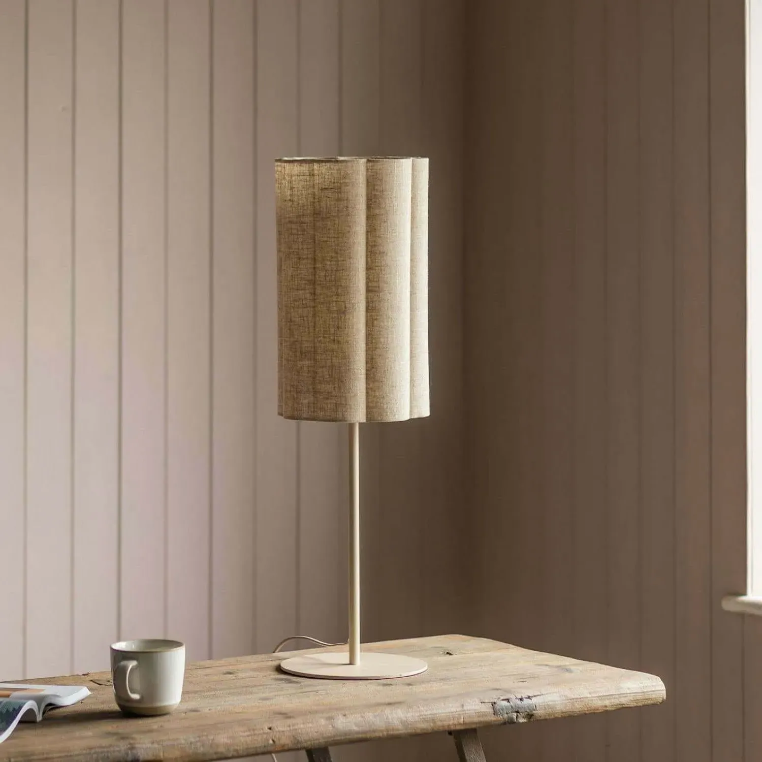 Fluted Fabric Table Lamp - Natural Linen