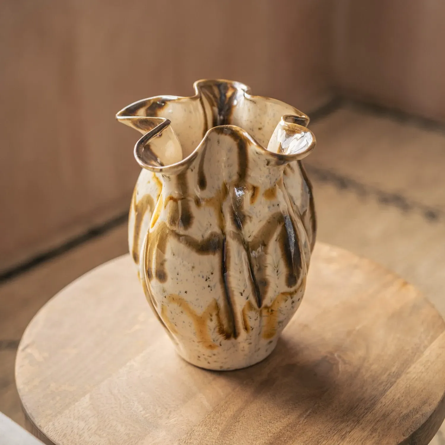 Fluted Speckle Ceramic Vase - Brown