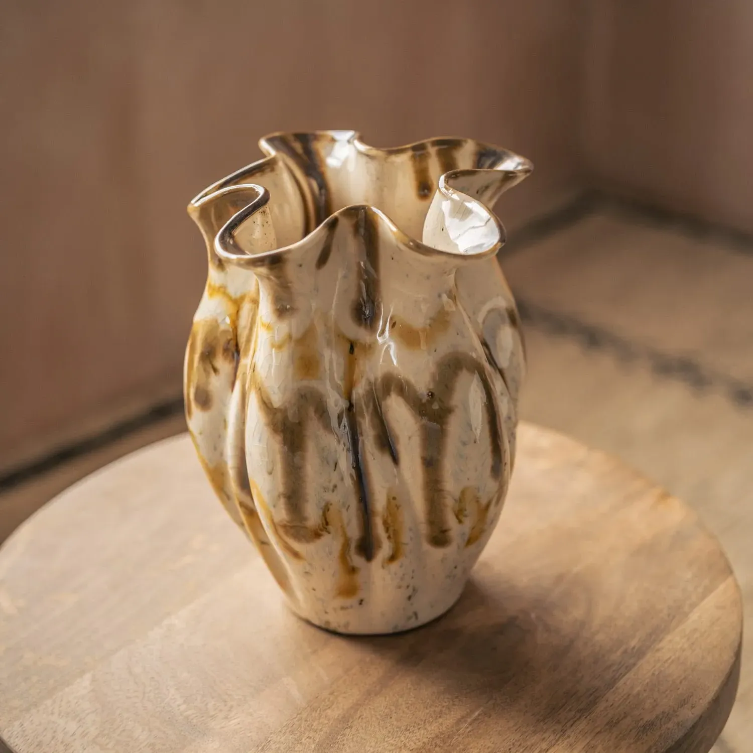 Fluted Speckle Ceramic Vase - Brown