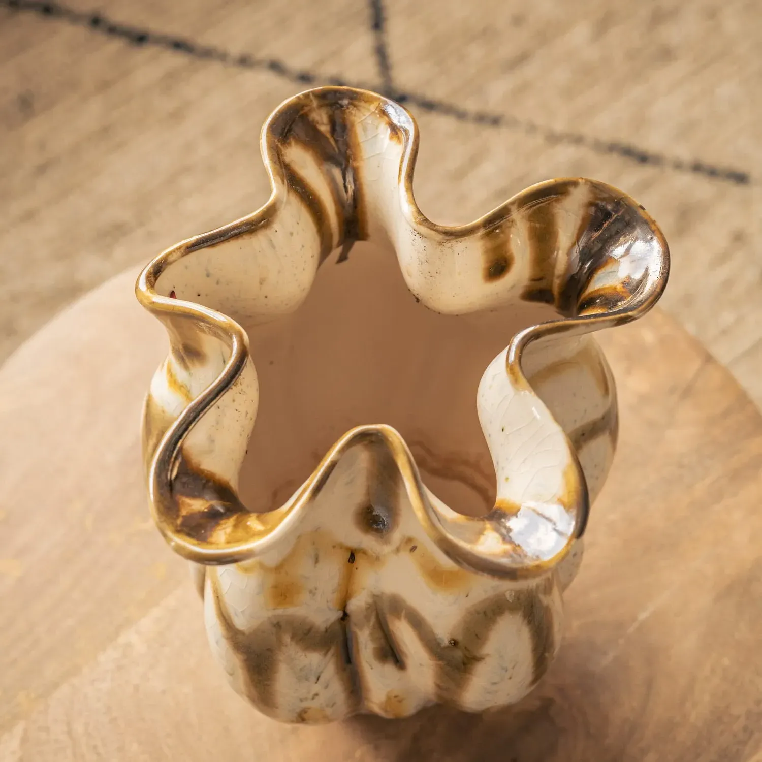 Fluted Speckle Ceramic Vase - Brown