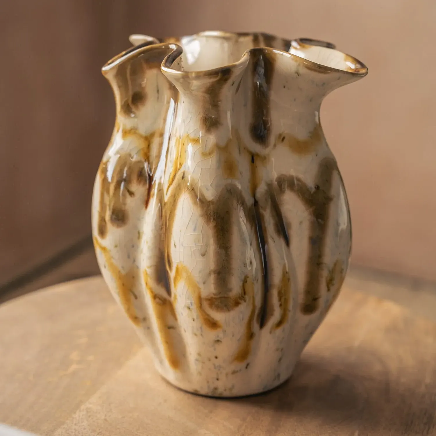 Fluted Speckle Ceramic Vase - Brown