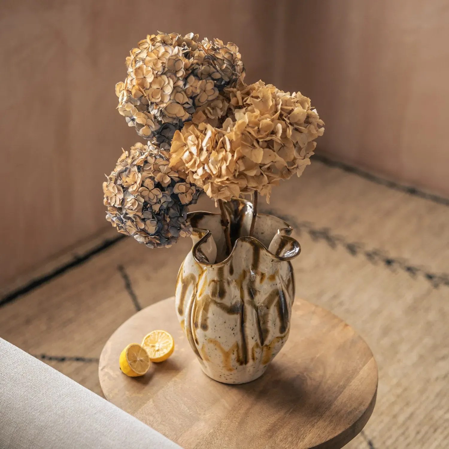 Fluted Speckle Ceramic Vase - Brown