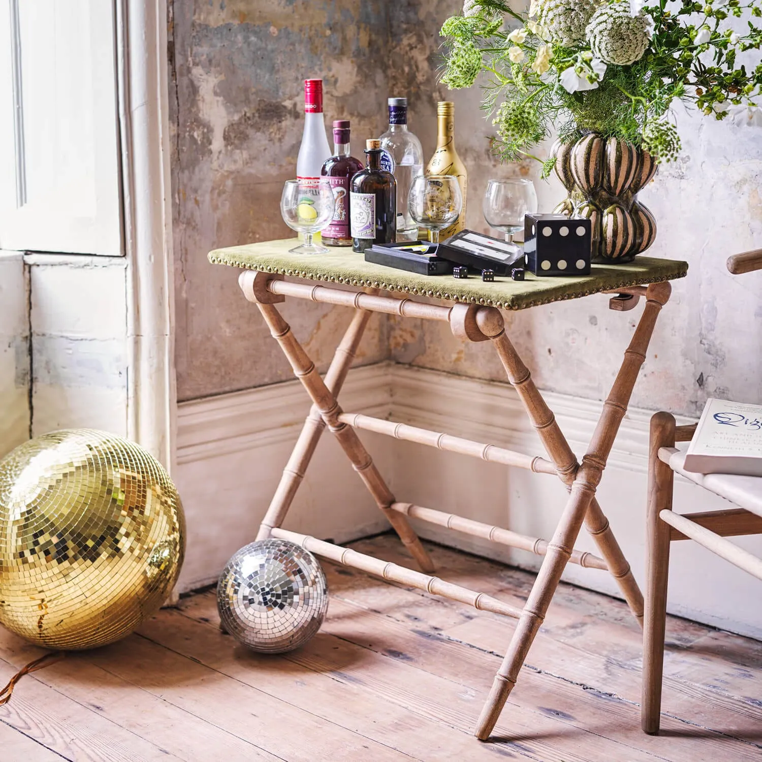 Foldable Card Table - Moss Green, Mango Wood