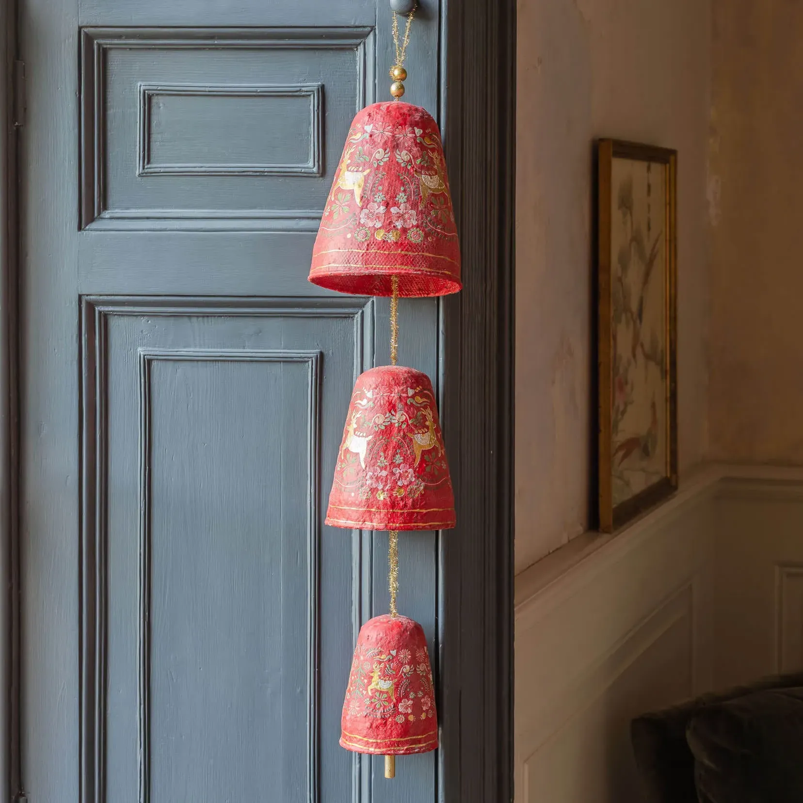 Folk Bell Christmas Garland - Red