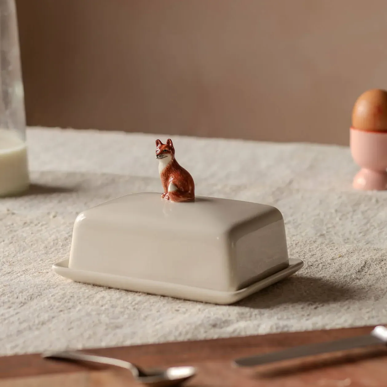 Fox Butter Dish - Off-White, Stoneware