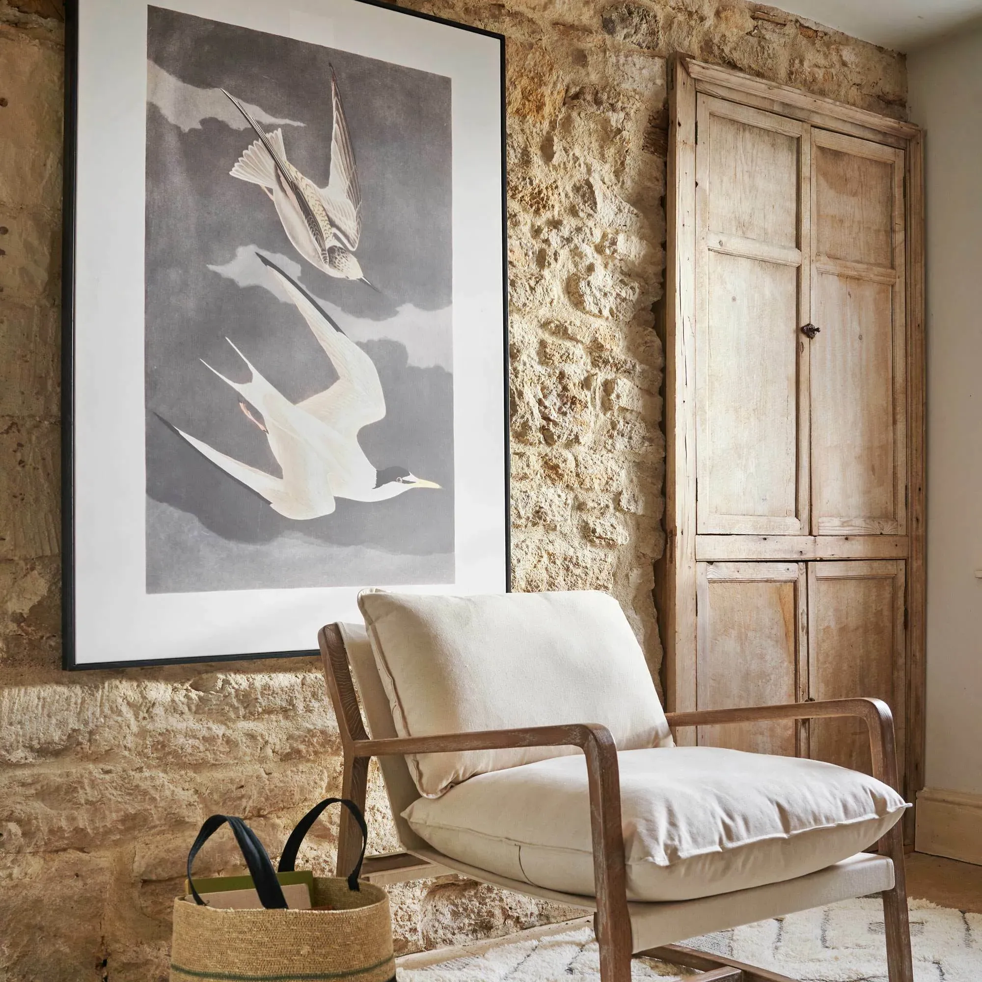 Framed Birds in Flight Print - White