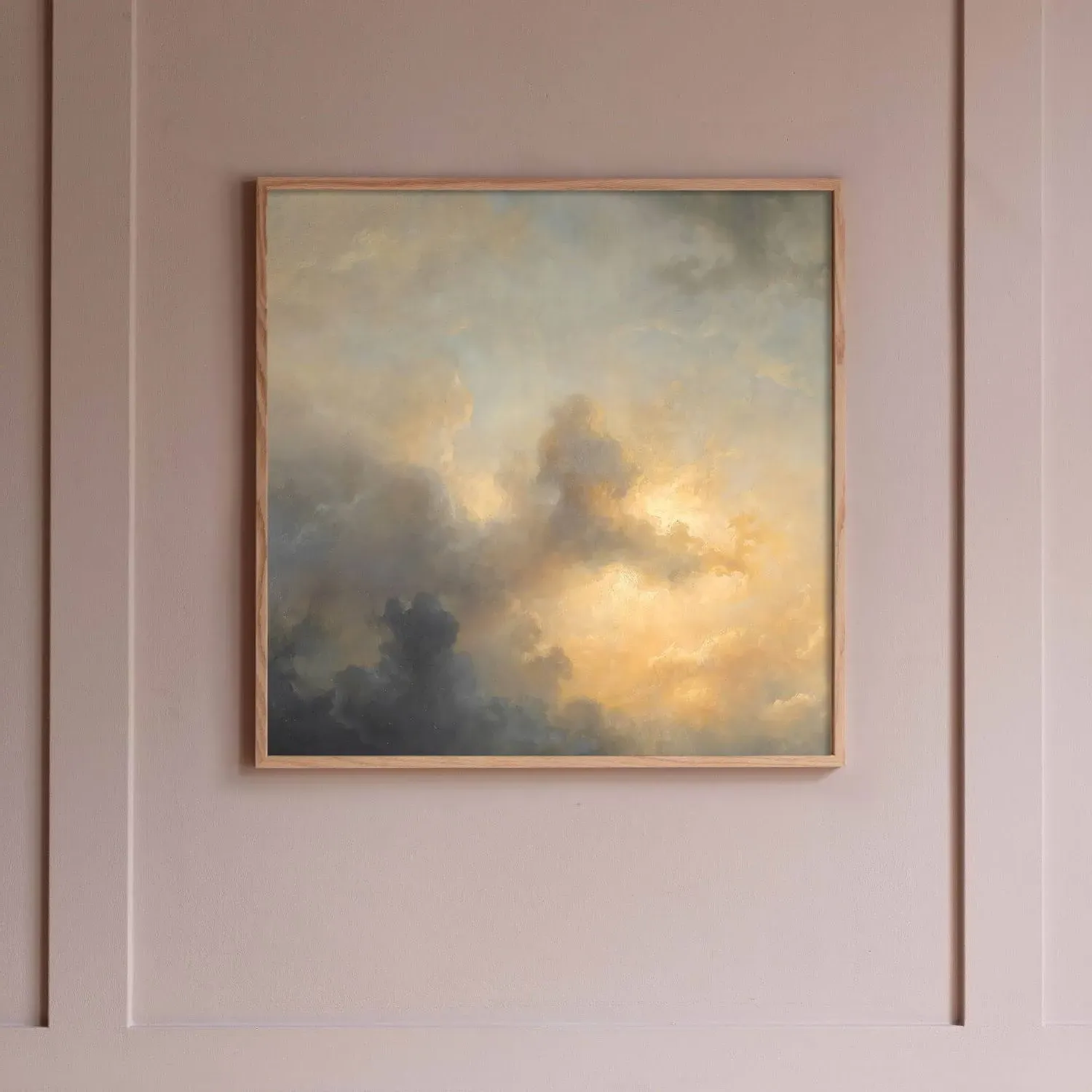 Framed Dark Clouds Print - Oak