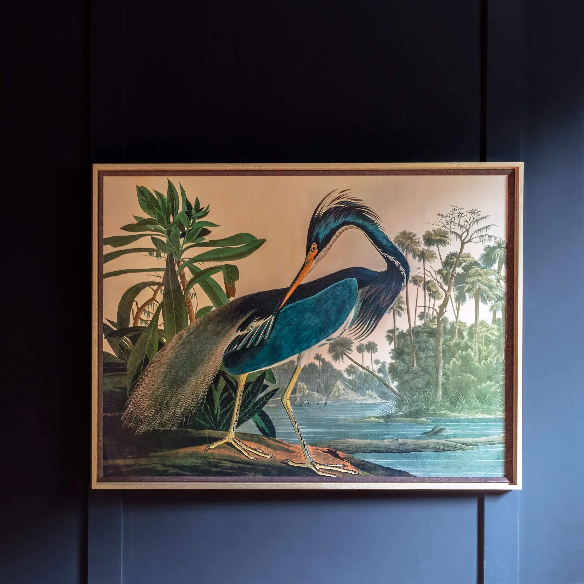 Framed Heron Landscape Print - Black