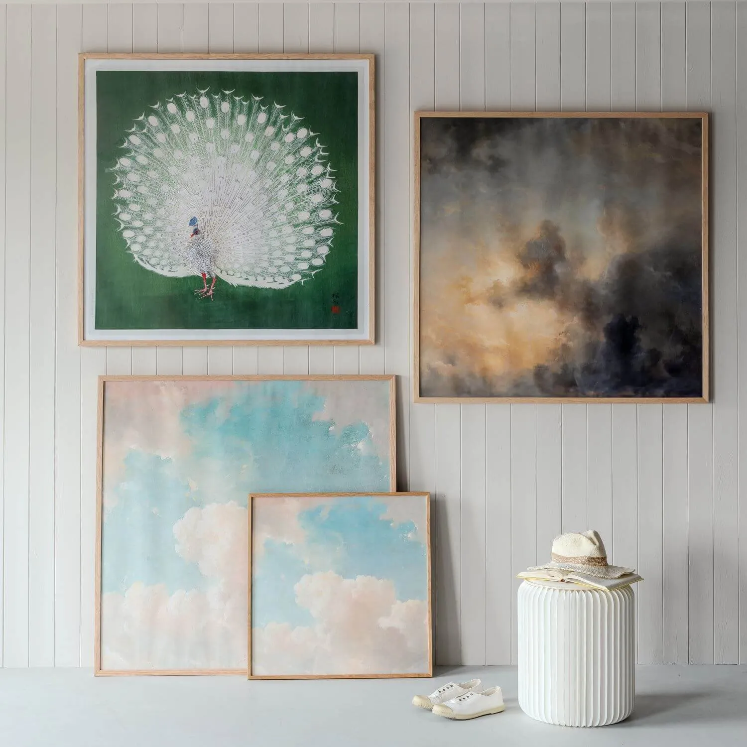 Framed Light Clouds Print Small - Oak