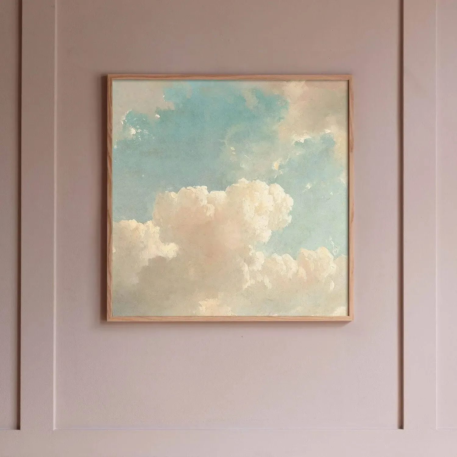 Framed Light Clouds Print Small - Oak