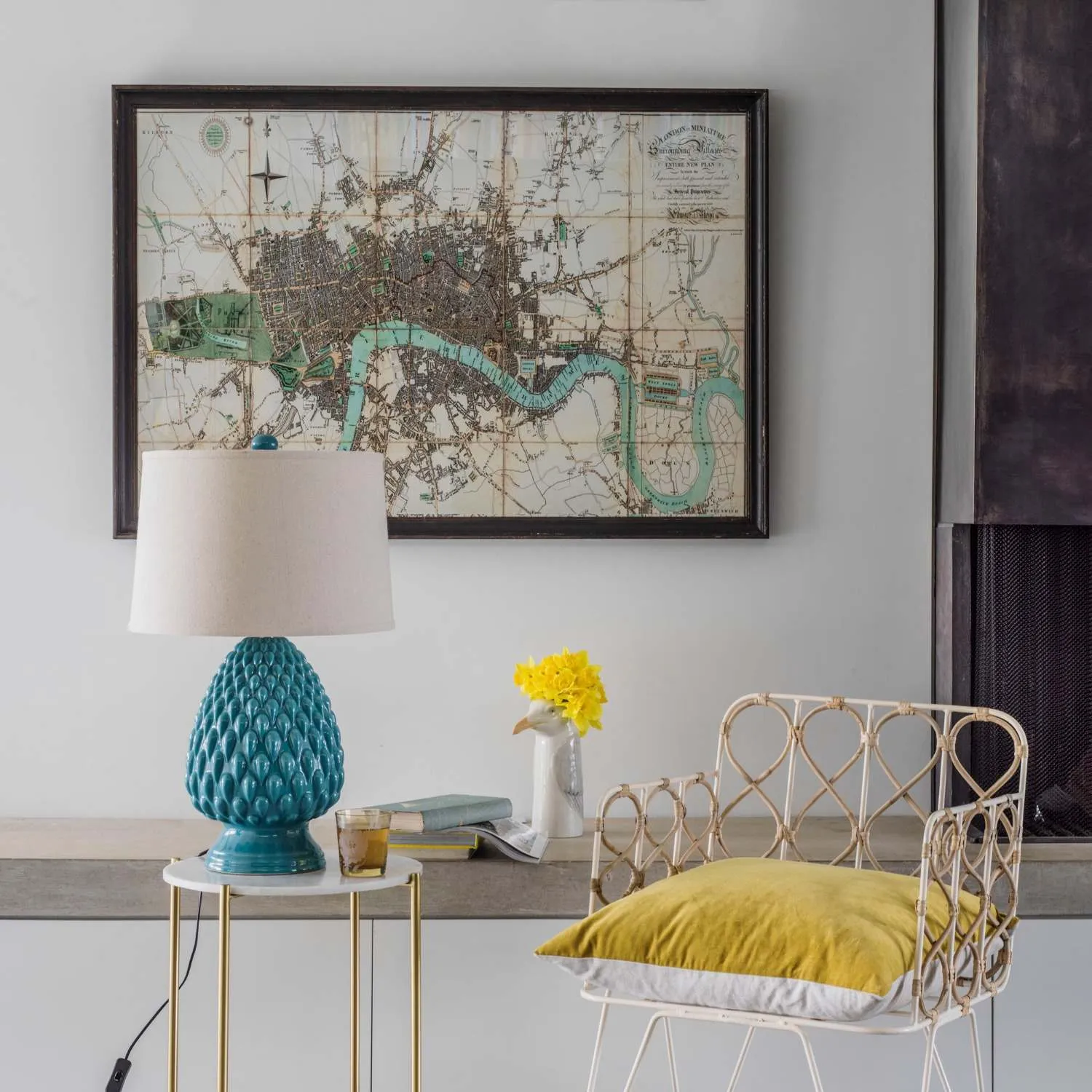 Framed River Thames Map - Pine