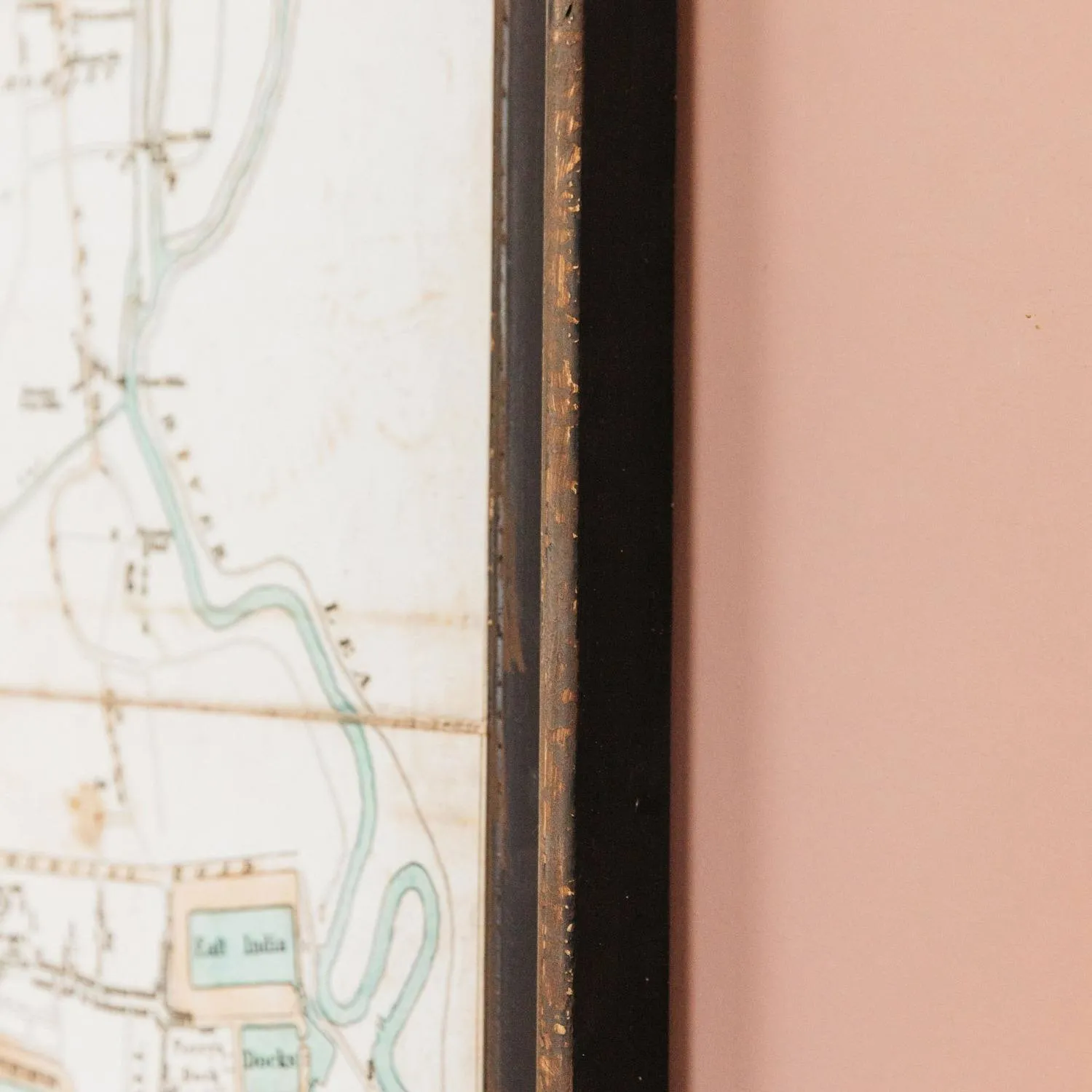 Framed River Thames Map - Pine