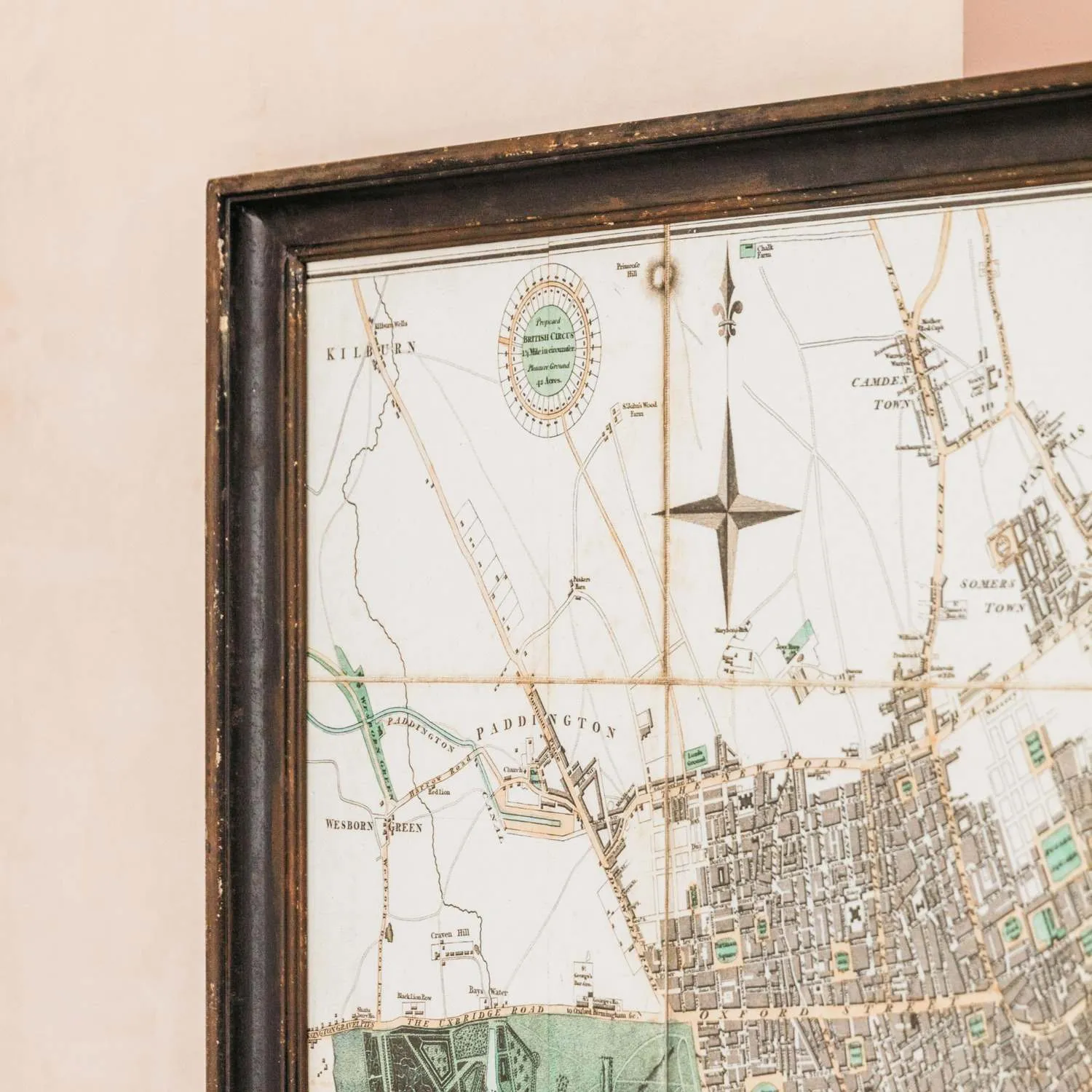 Framed River Thames Map - Pine