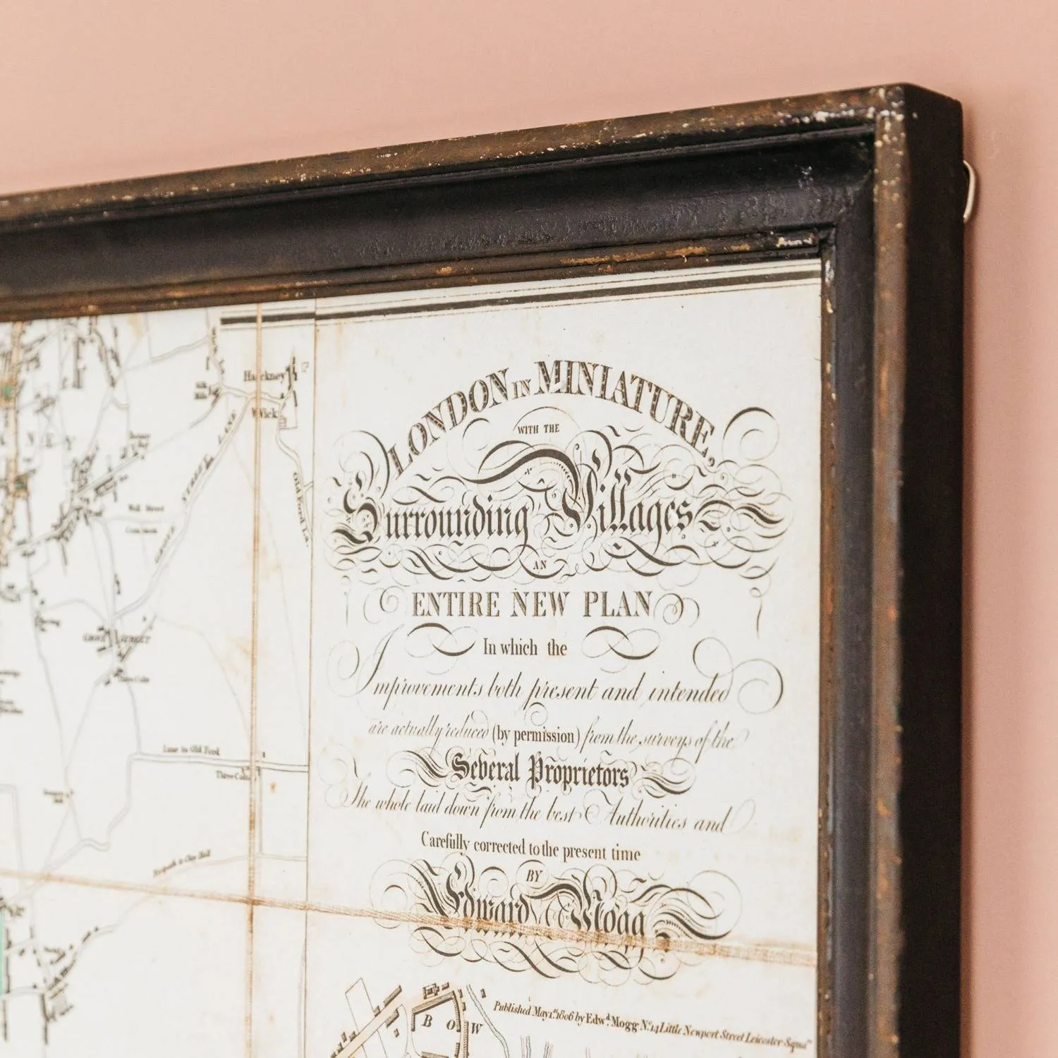 Framed River Thames Map - Pine