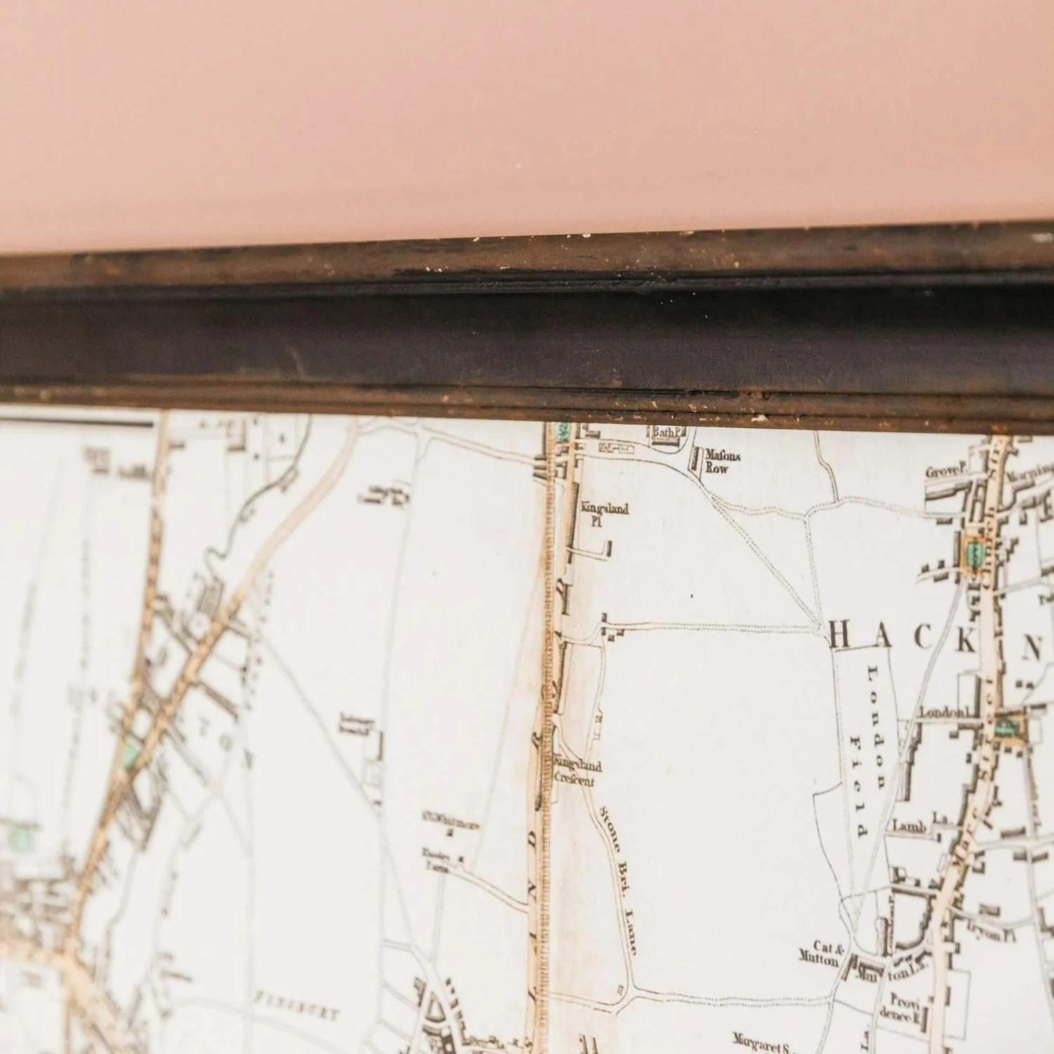 Framed River Thames Map - Pine