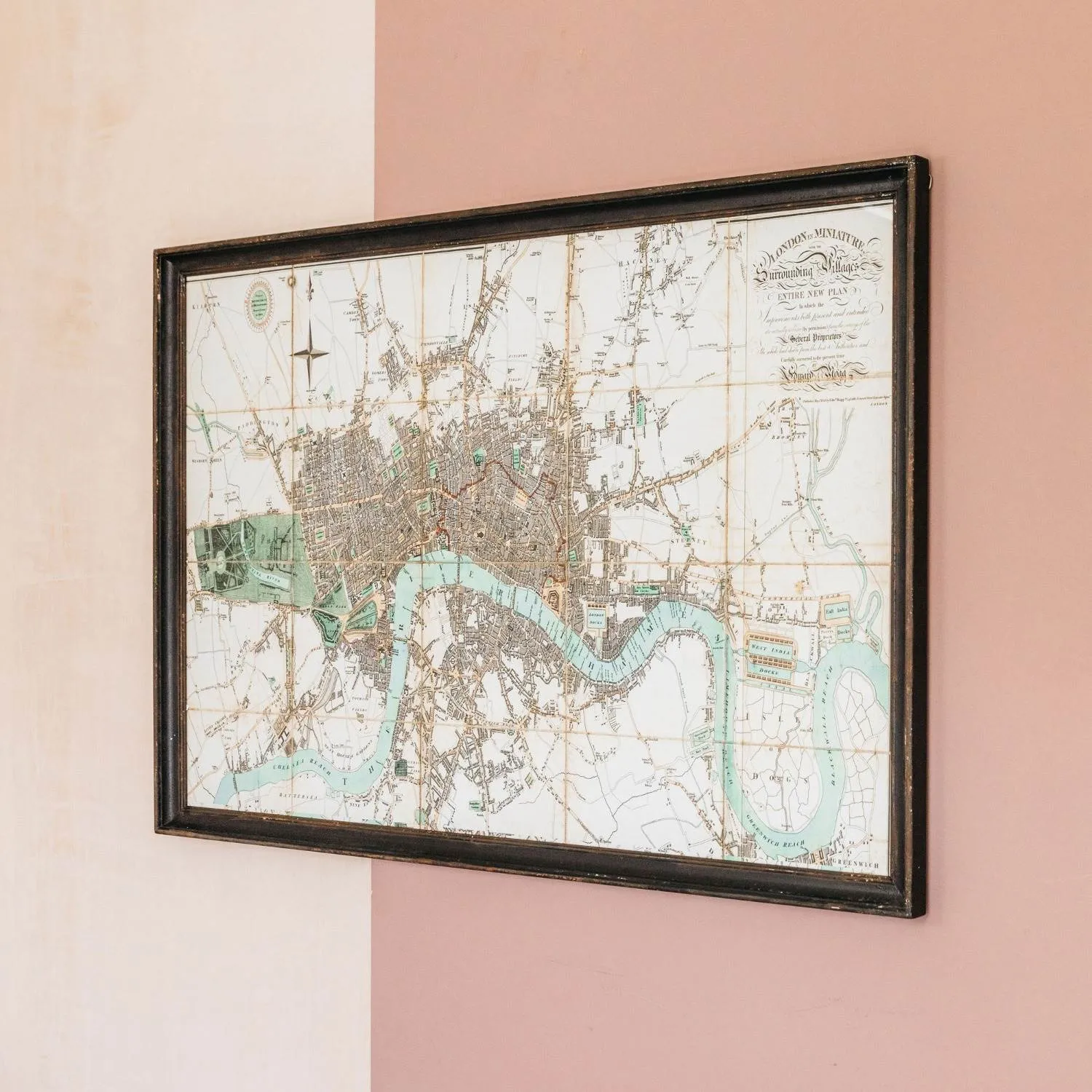 Framed River Thames Map - Pine image