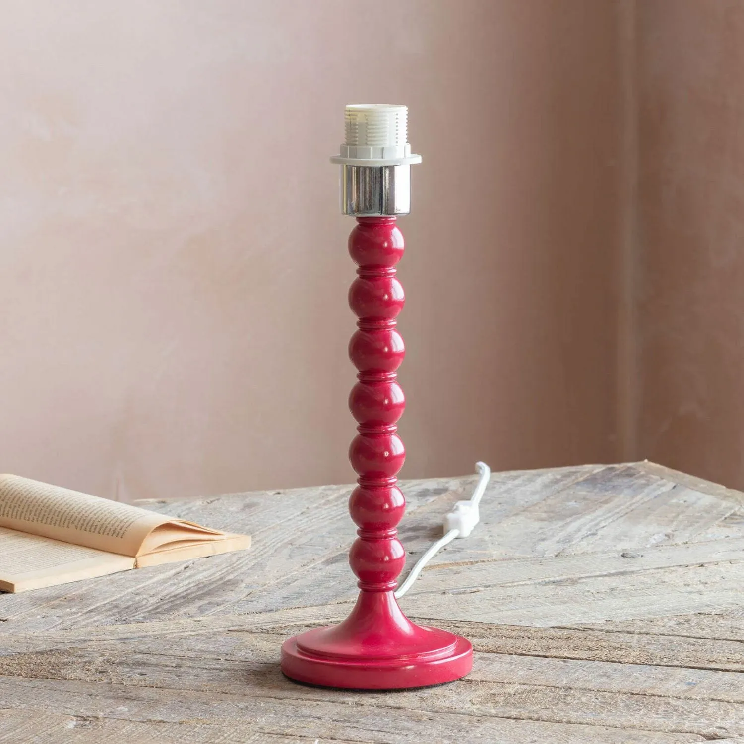 Freya Table Lamp with Inline Switch - Red, Wood