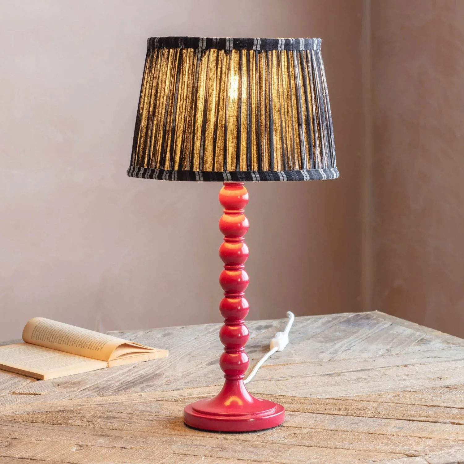 Freya Table Lamp with Inline Switch - Red, Wood