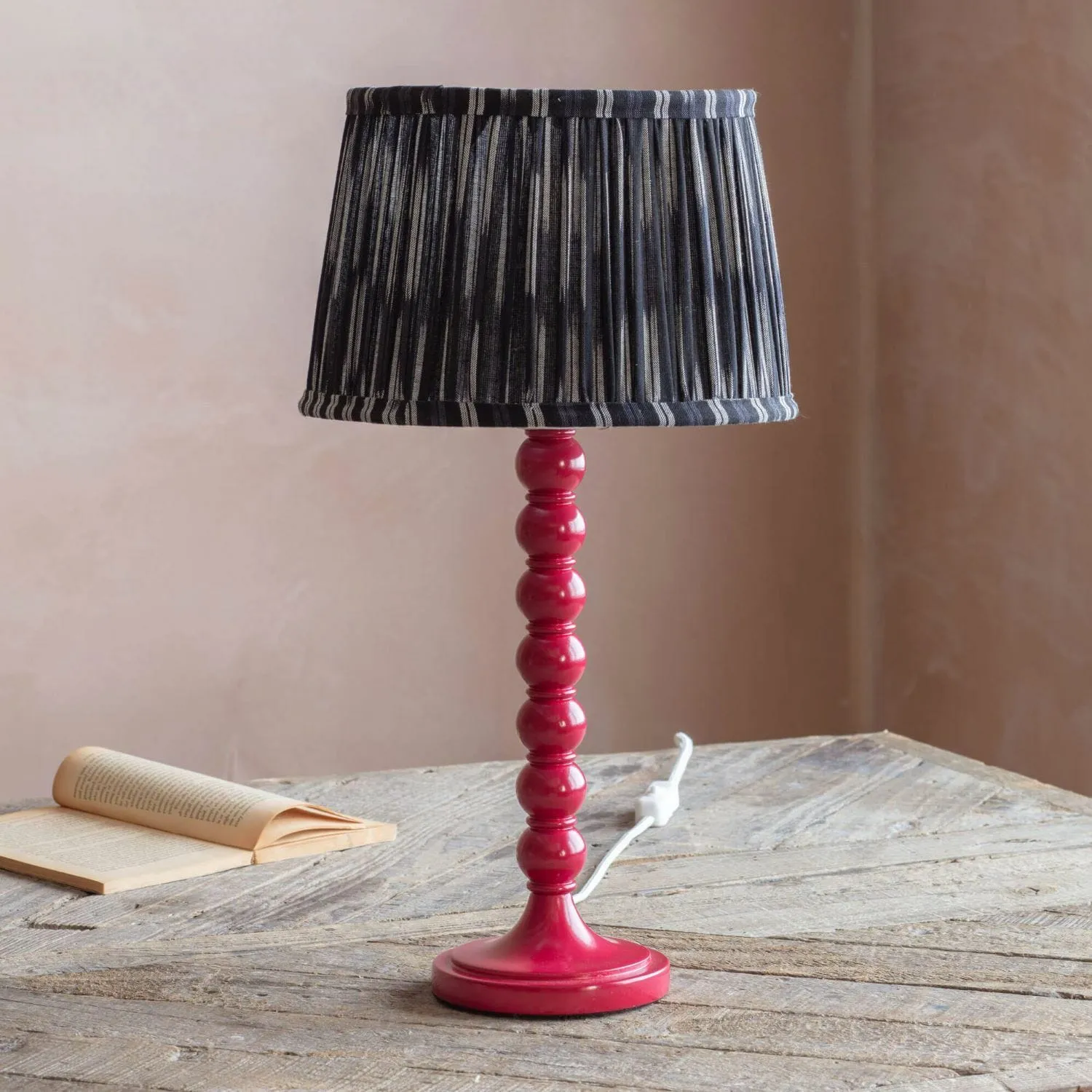 Freya Table Lamp with Inline Switch - Red, Wood