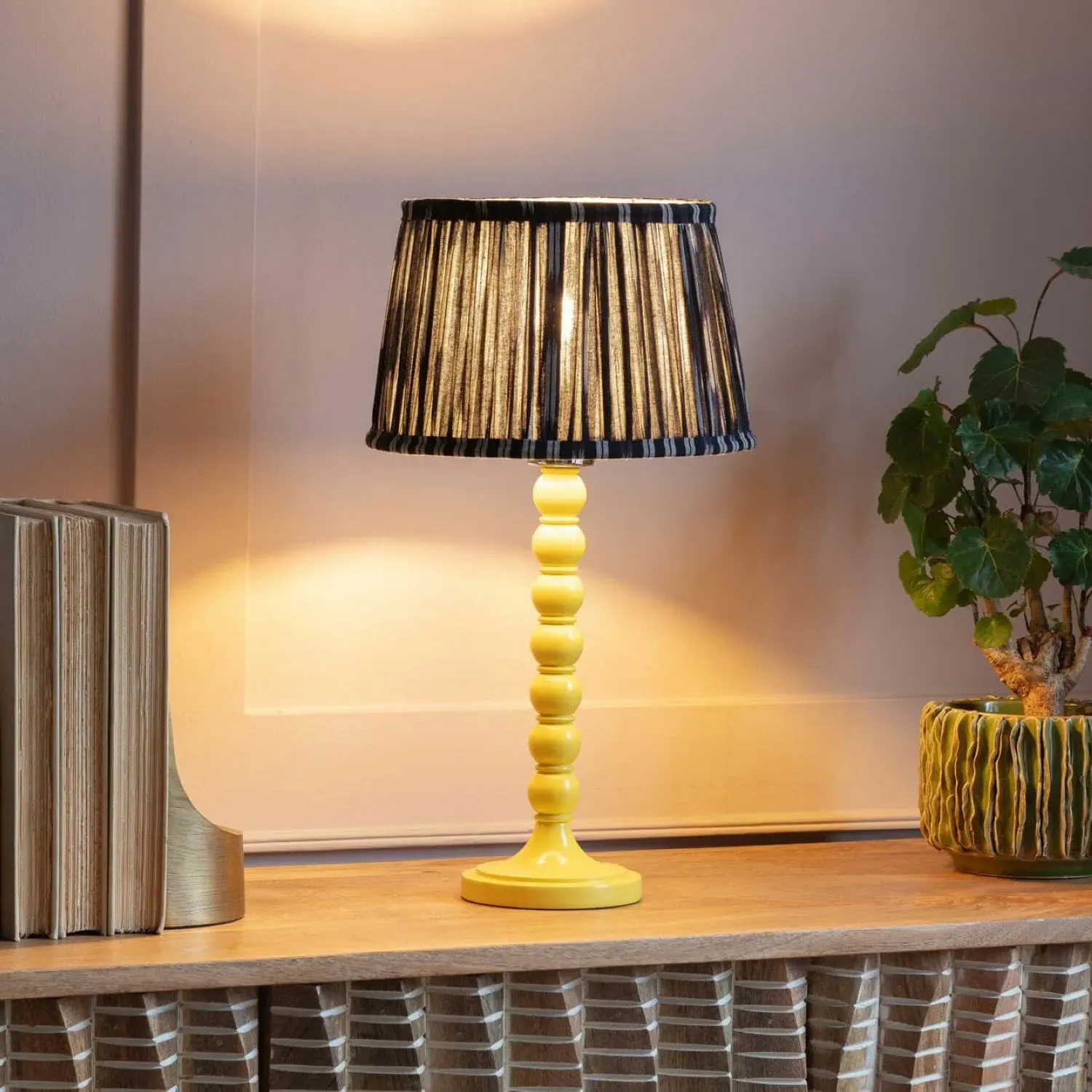 Freya Table Lamp with Inline Switch - Yellow, Wood