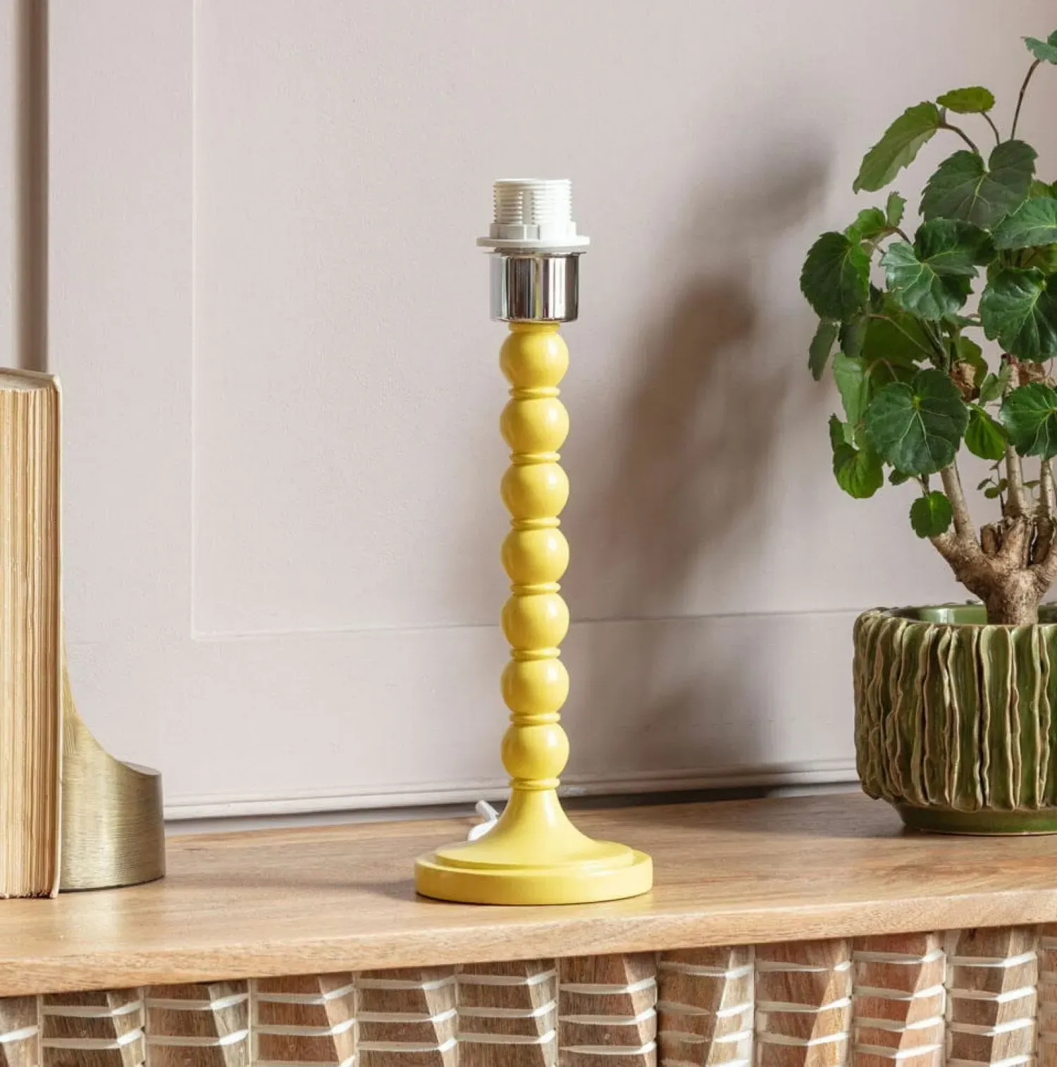 Freya Table Lamp with Inline Switch - Yellow, Wood