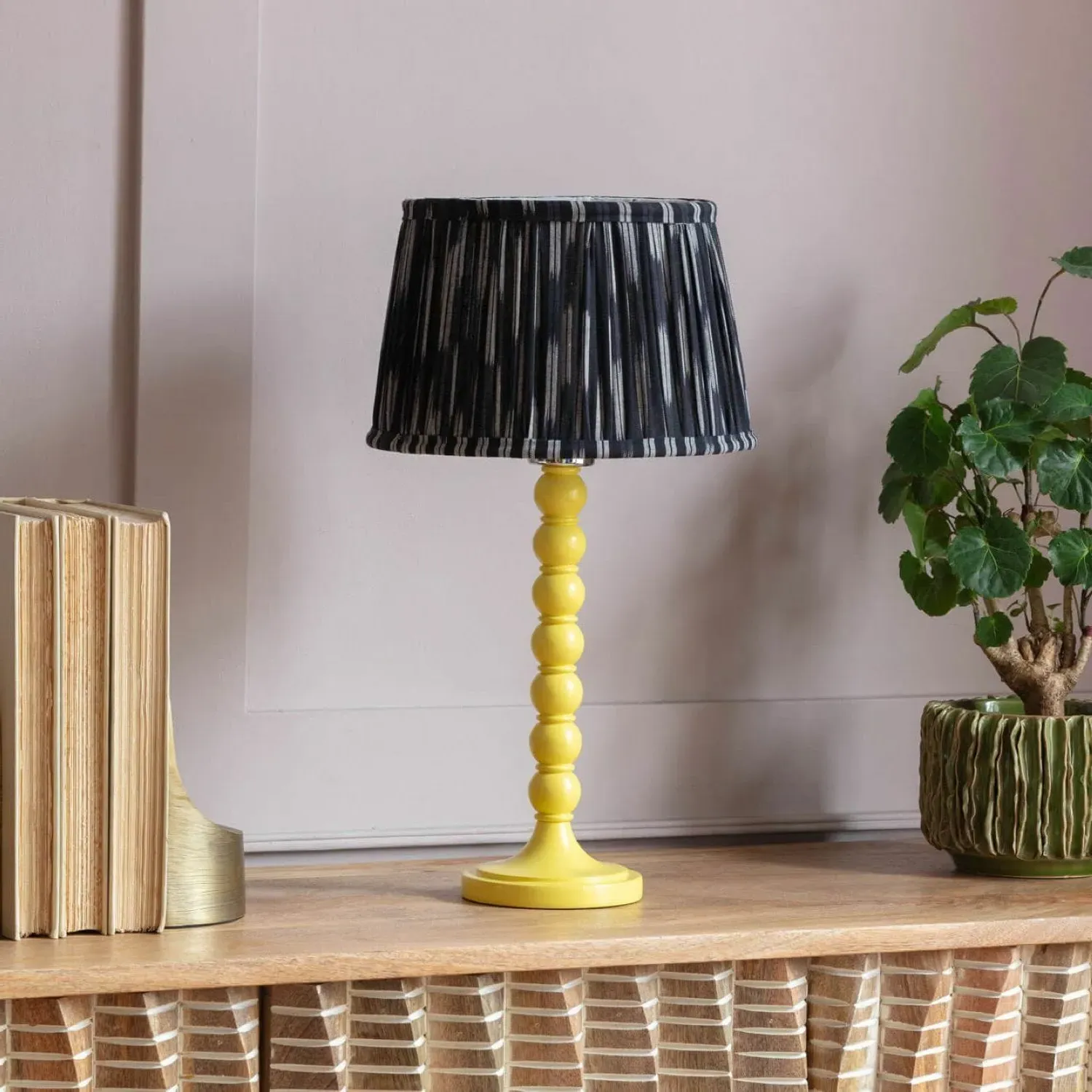 Freya Table Lamp with Inline Switch - Yellow, Wood