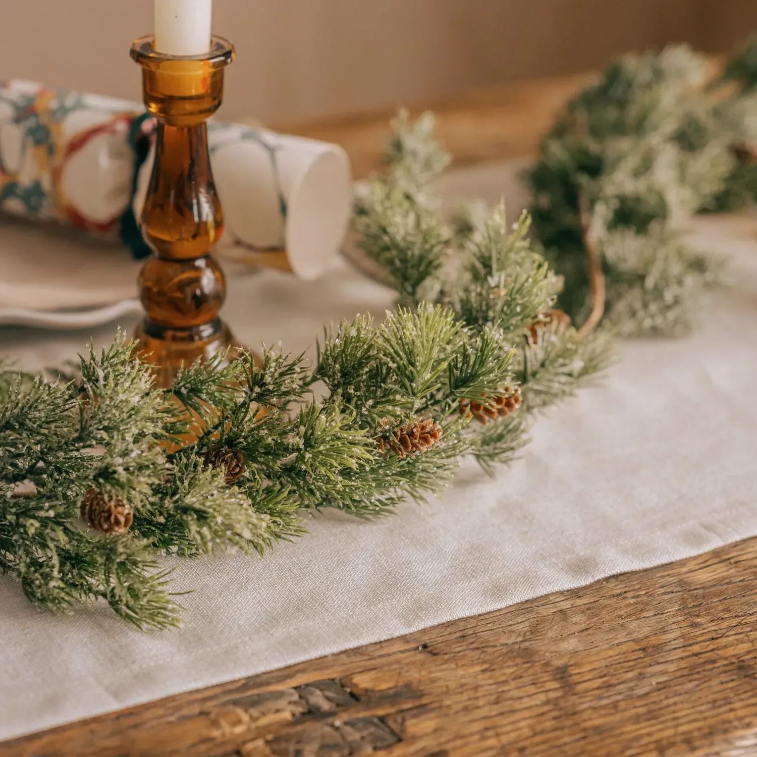 Frosted Mini Pinecone Christmas Garland - Acrylic