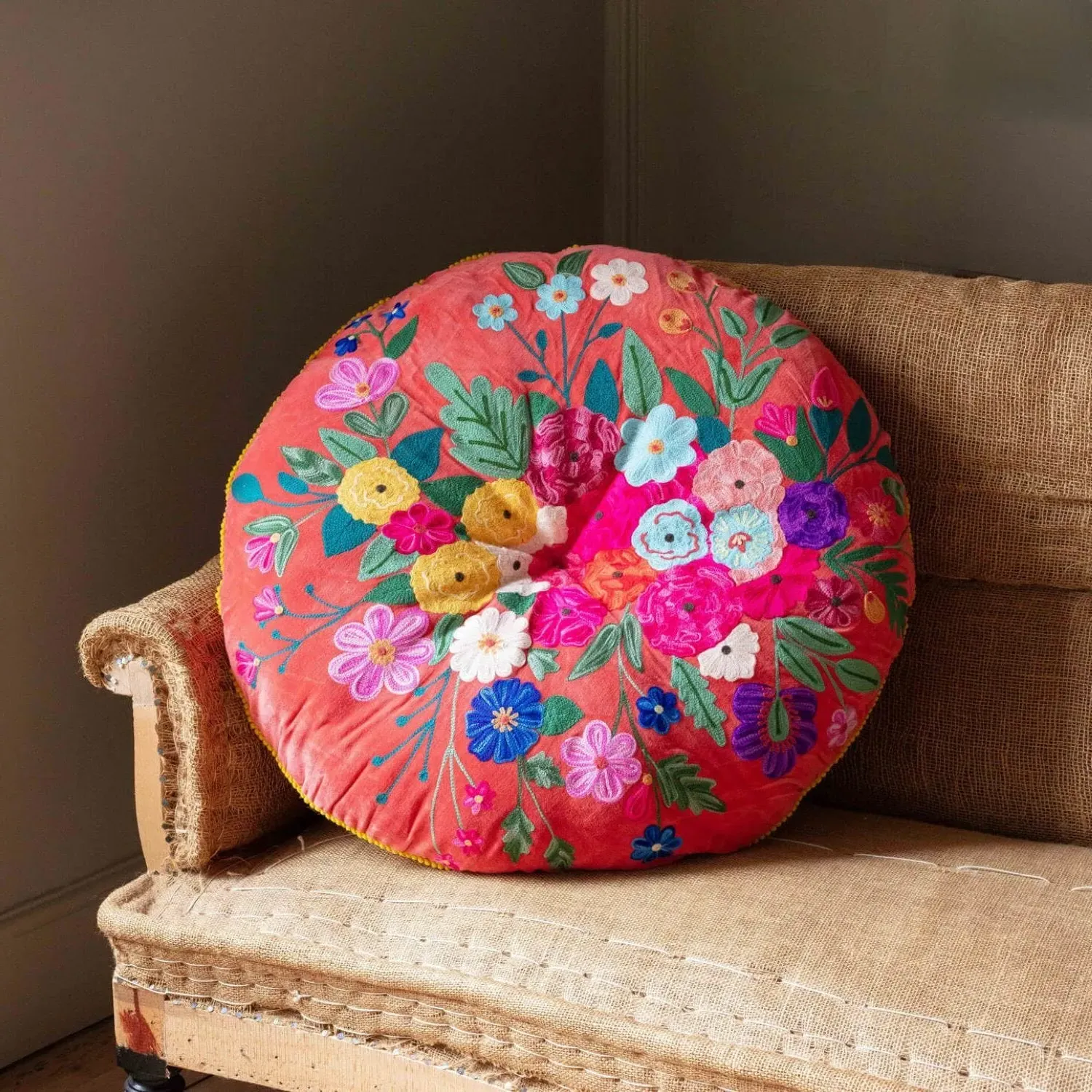 Fuchsia Bouquet Large Round Seat Pad - Cotton
