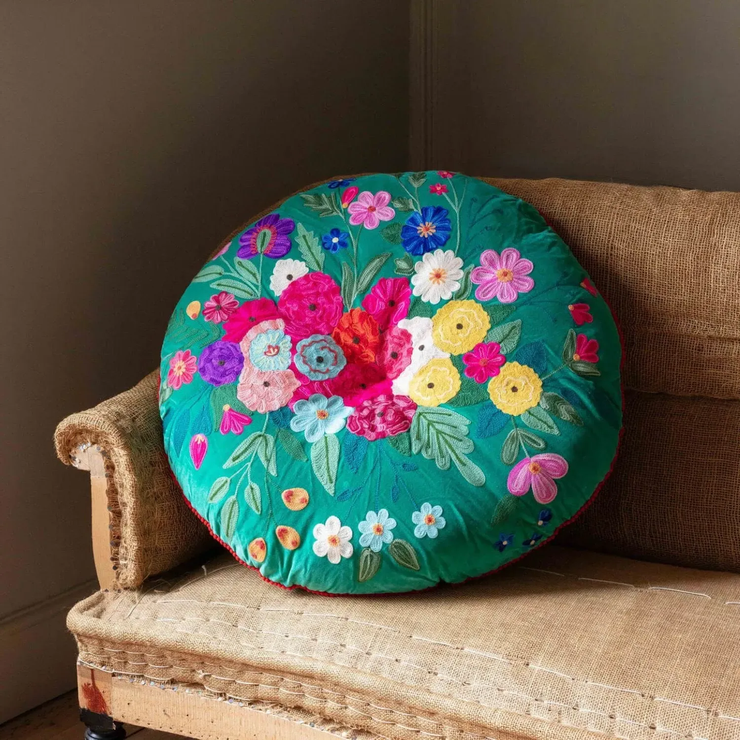 Fuchsia Bouquet Large Round Seat Pad - Cotton