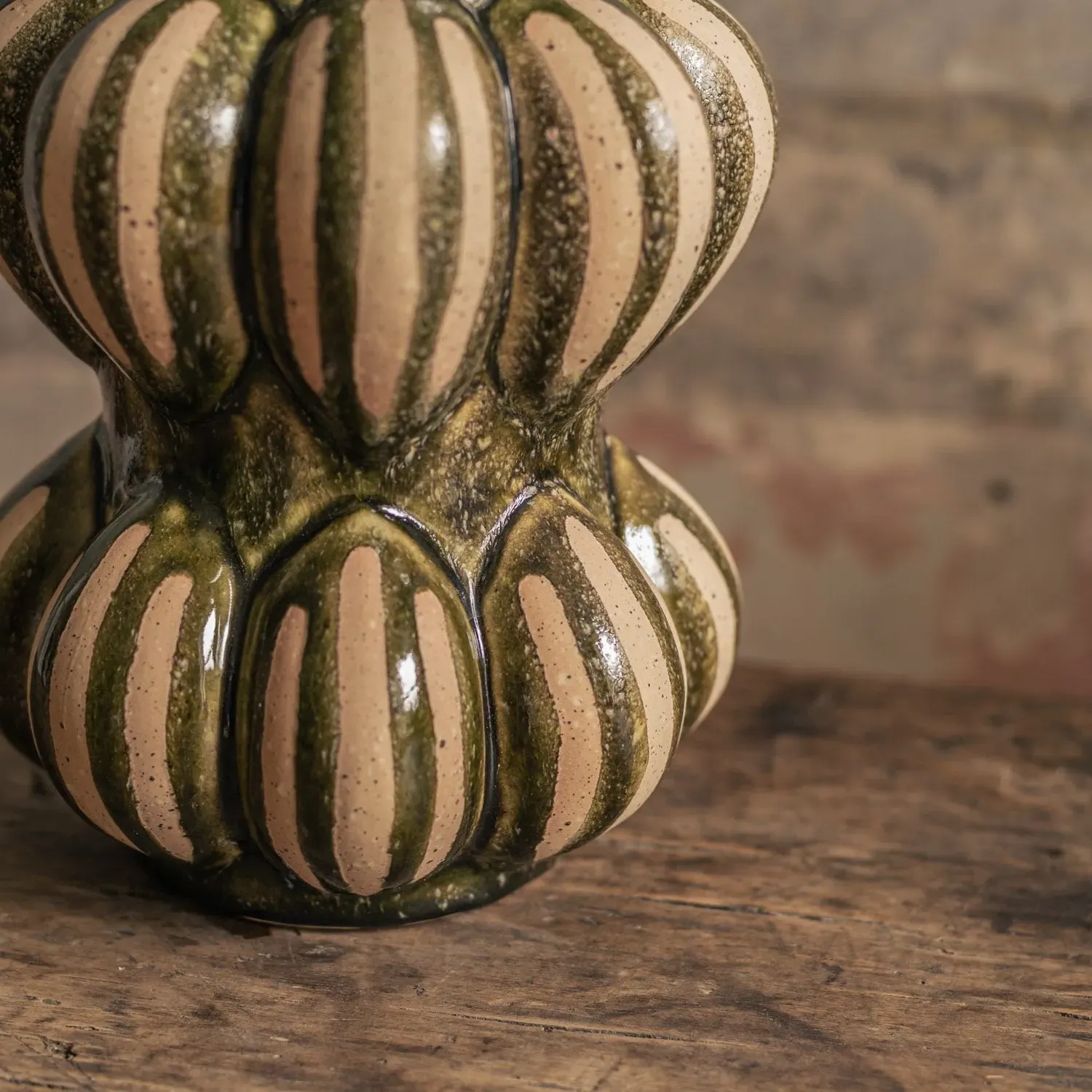 Garlic Stripe Vase - Dark Green, Stoneware