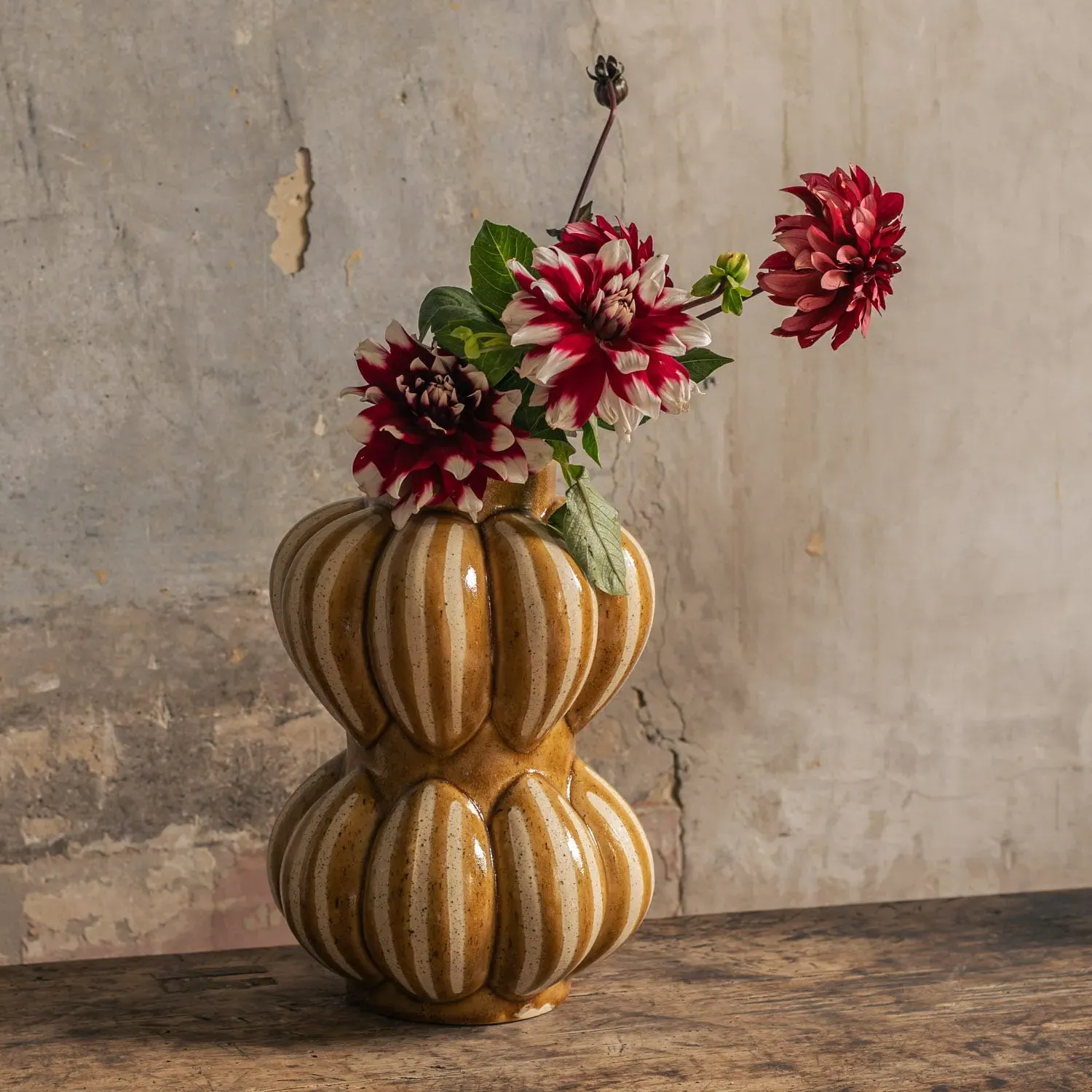 Garlic Stripe Vase - Ochre, Stoneware