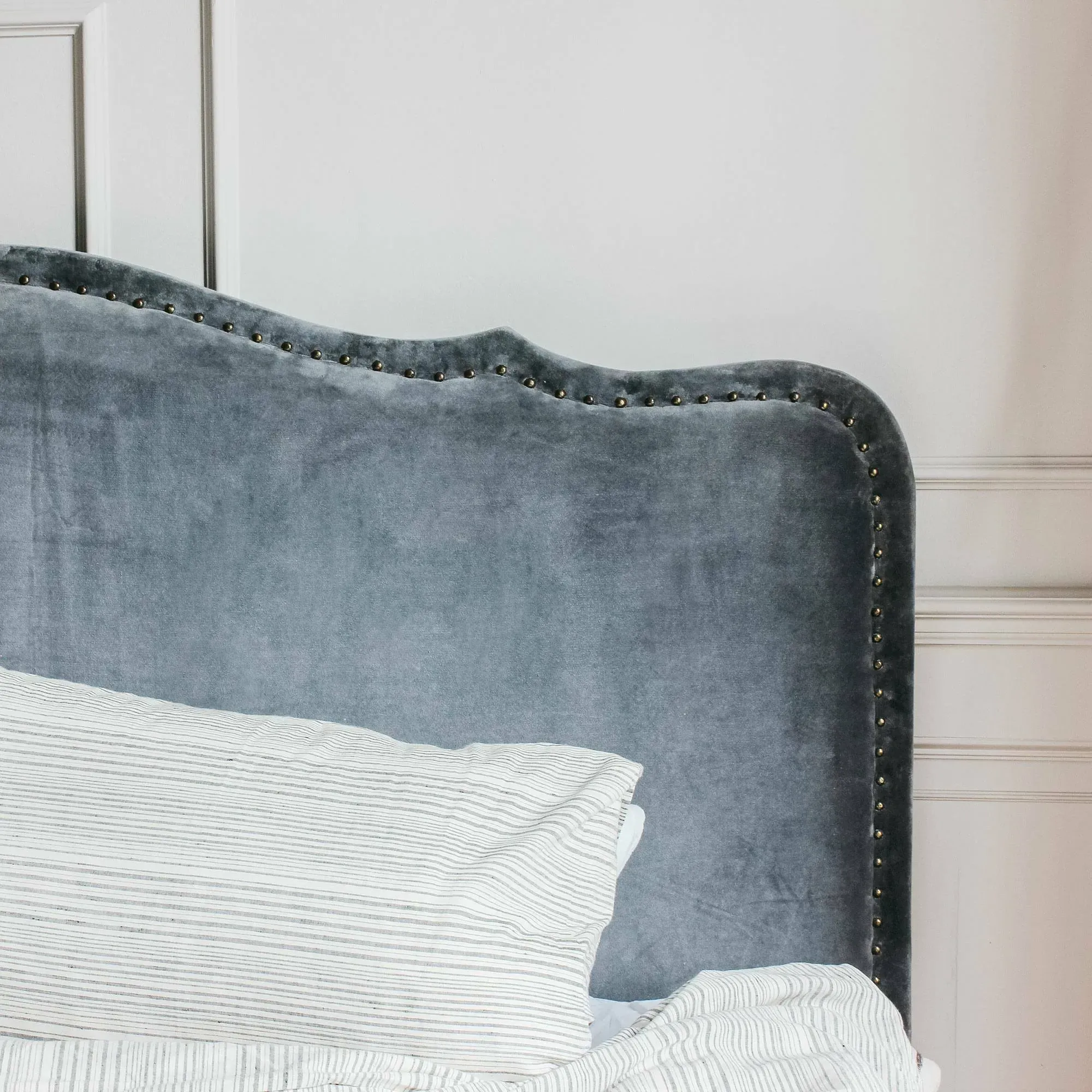 Genevieve King Size Bed Frame - Grey, Velvet