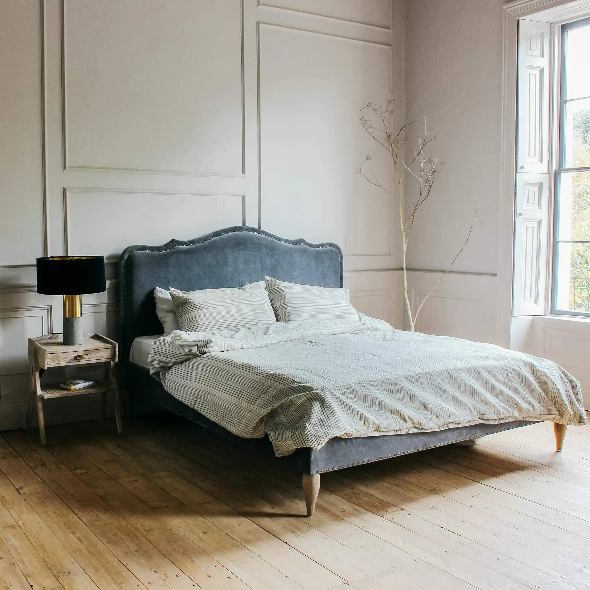 Genevieve King Size Bed Frame - Grey, Velvet image